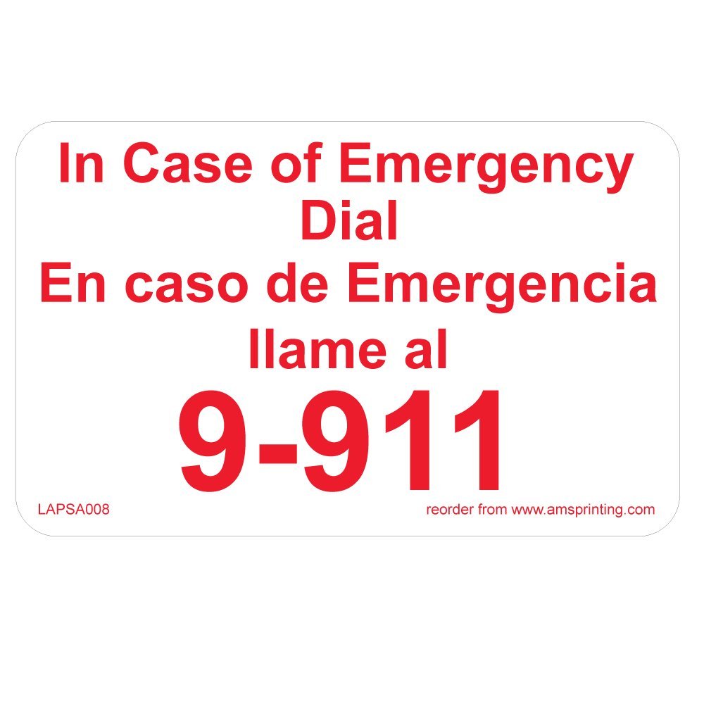 Emergency 911 Phone Stickers - Bilingual English/Spanish - 20 Laminated Safety Decals with Red Ink on White Gloss - Perfect for Home, Office, School & Public Safety Use