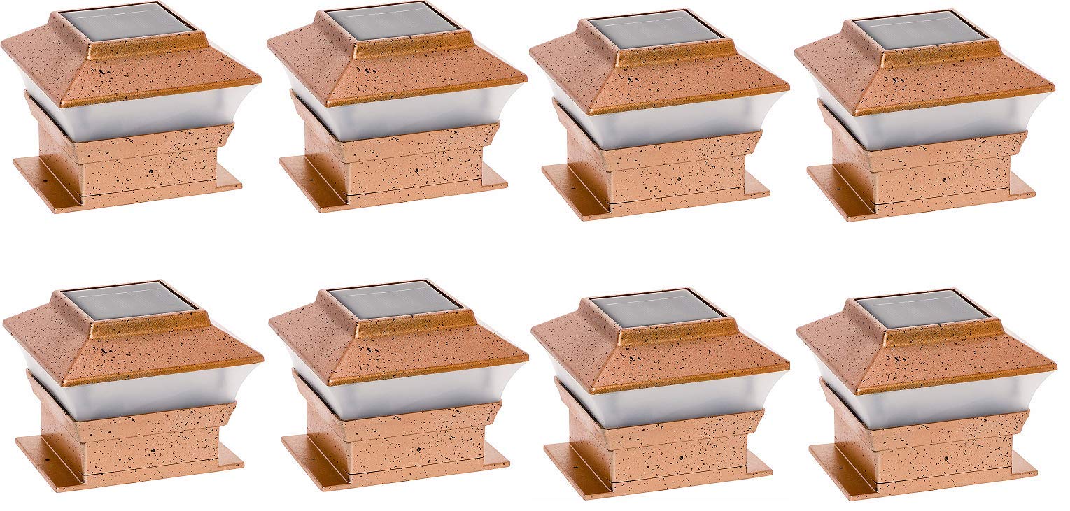 Solar Powered Outdoor Post Cap Lights for 4x4 Wooden Posts - Weatherproof Copper Deck Lighting (8 Pack) - Perfect for Patio, Garden, Pathway and Fence Illumination