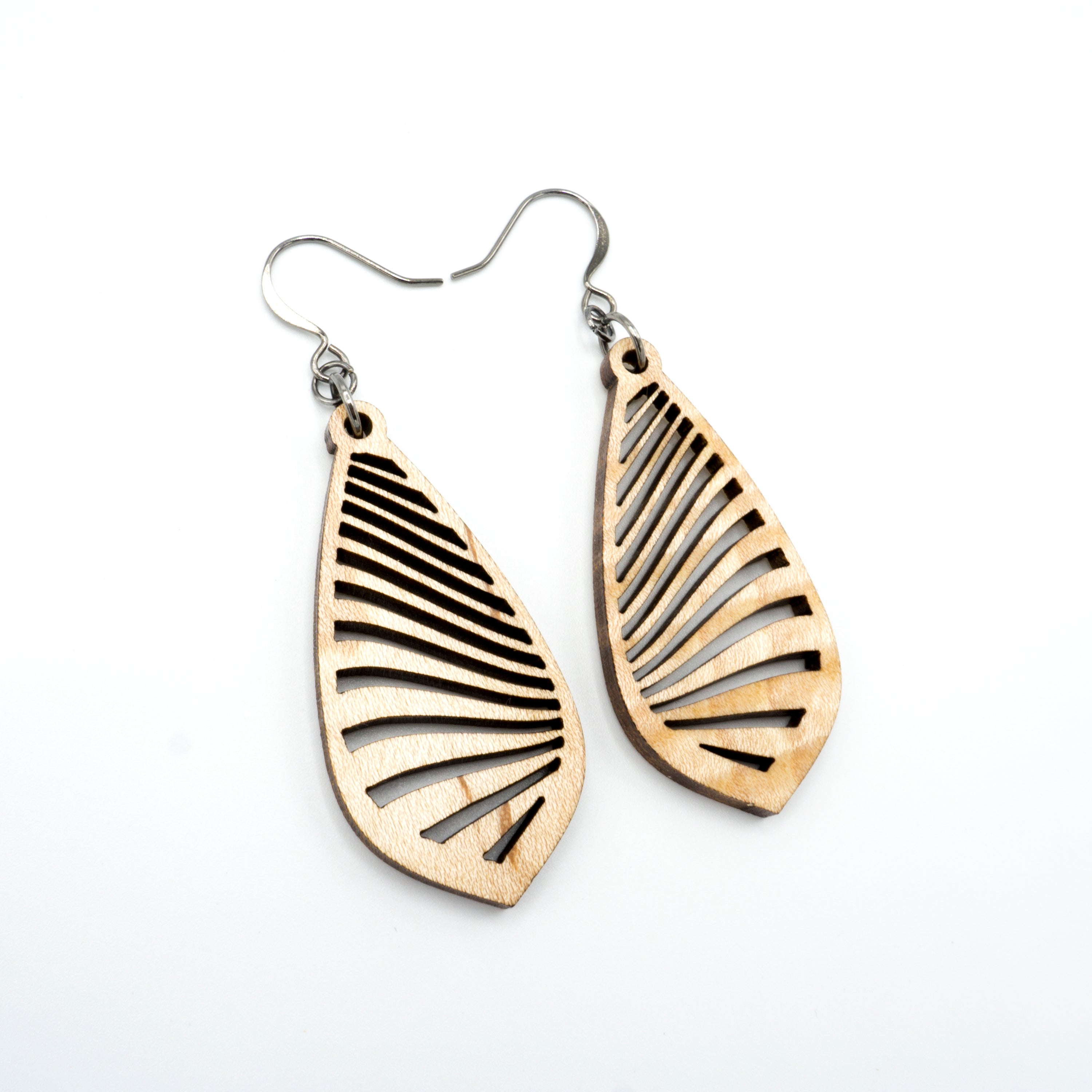 Gem Point 09 [S] - Handmade Curly Maple Wood Earrings for Women | Lightweight Dangle Earrings for Casual Wear, Office & Special Occasions