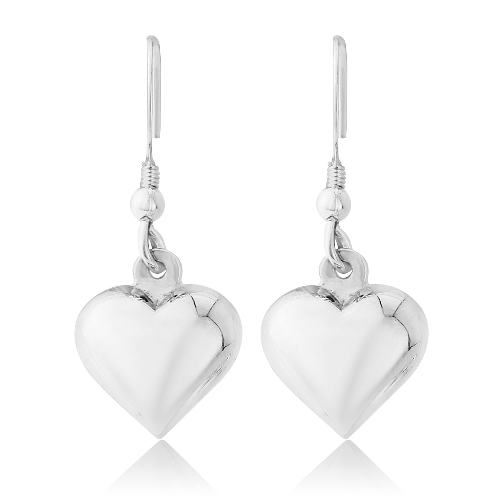 Trink Brand Sterling Silver Puff Heart Drop Earrings for Women - Dainty & Elegant Jewelry Gift for Valentine's Day, Anniversary or Special Occasions