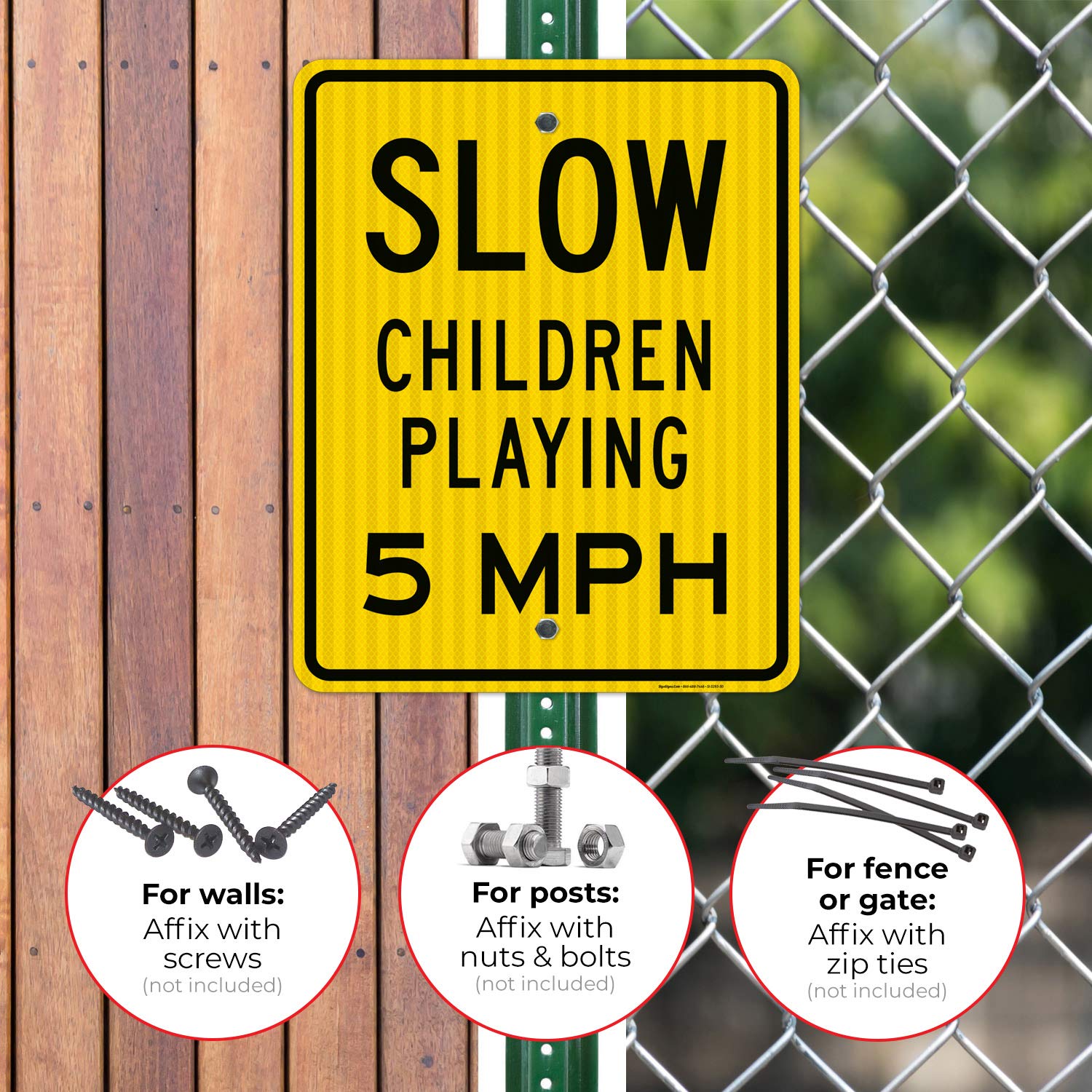 Slow Children Playing 5 MPH Sign - 24x30 Inches Reflective Aluminum Traffic Sign - 3M EGP .080 Fade-Resistant for Indoor/Outdoor Use - Made in USA - Perfect for School Zones, Neighborhoods & Driveway Safety