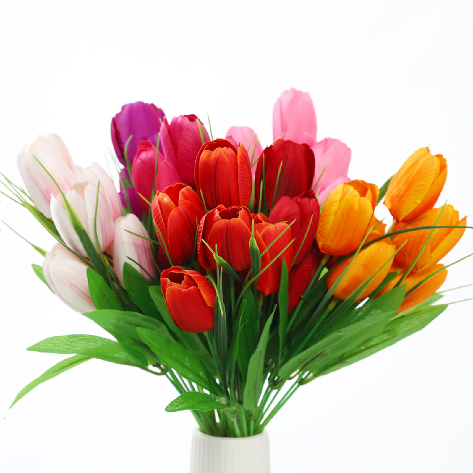 36 Heads Artificial Tulips Flowers - 12 Tall Multicolor Real Touch Faux Tulips Bouquet for Wedding, Home & Office Decor | Floral Arrangement Centerpiece | Perfect for Table Decor, Vase Display, Party & Event Decoration