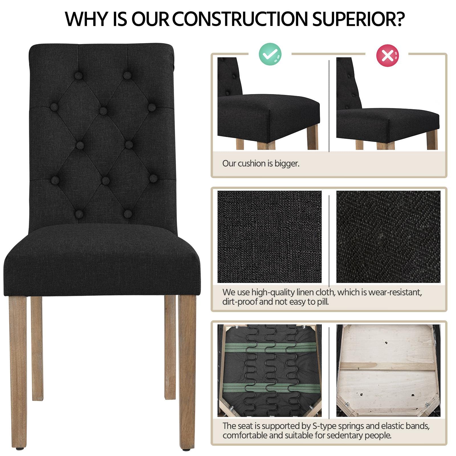 Topeakmart 2-Pack Black High Back Padded Dining Chairs with Wooden Legs for Kitchen, Living Room & Restaurant - Comfortable Seating for Home & Commercial Use
