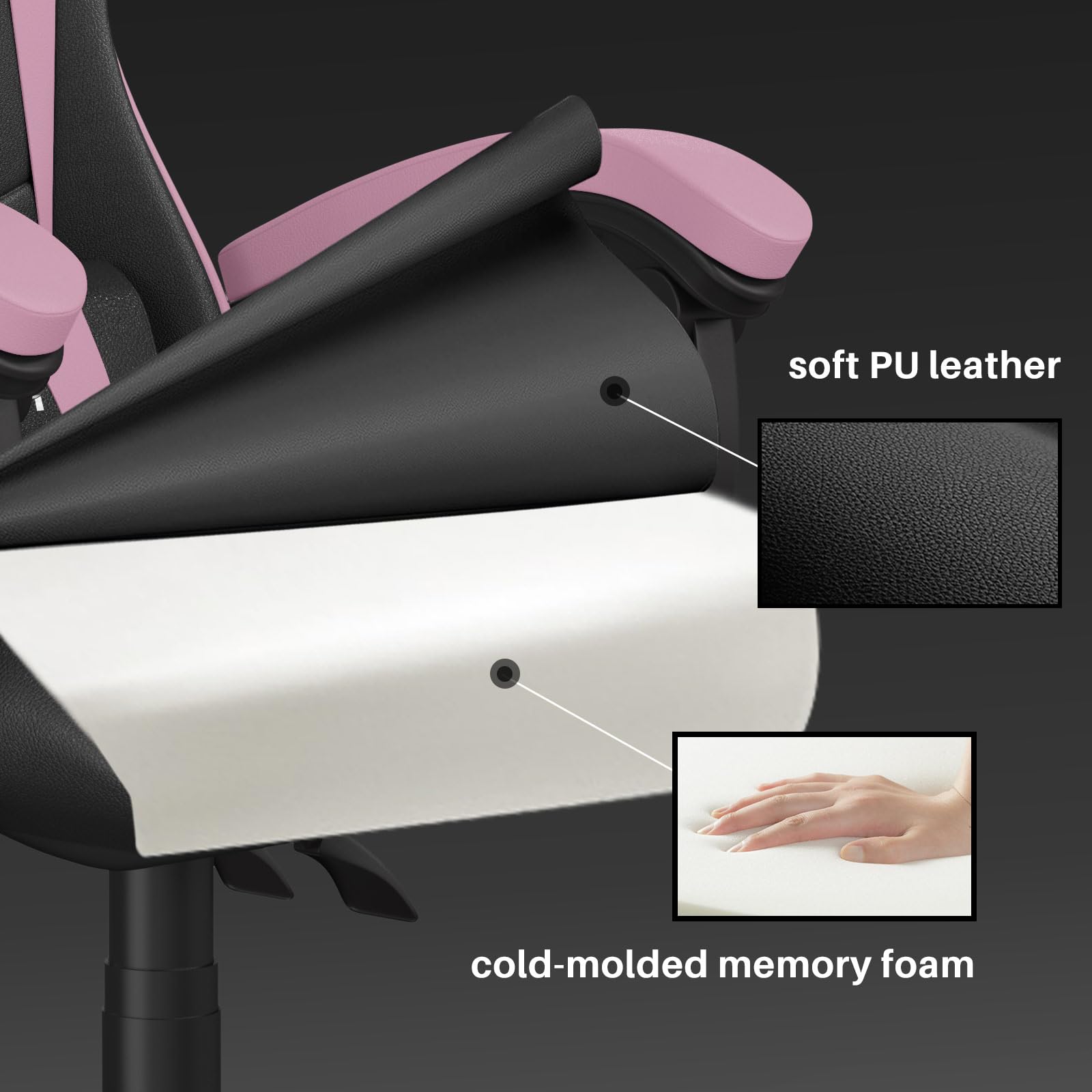 Bigzzia Ergonomic Gaming Chair for Adults - Adjustable Height, Reclining, 360° Swivel Racing Style Office Chair with Headrest & Lumbar Support - Black/Pink - Perfect for PC Gaming, Streaming & Home Office Work
