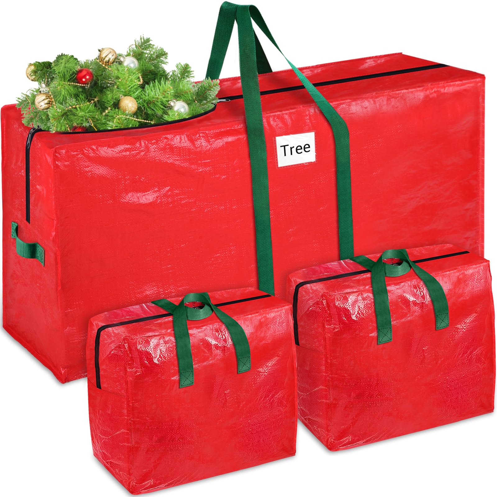 7.5 Ft Christmas Tree Storage Bag - Waterproof Large Xmas Tree Cover with Reinforced Handles & Dual Zipper (Red) - 2-Pack for Holiday Decor Organization - Perfect for Attic, Basement or Garage Storage