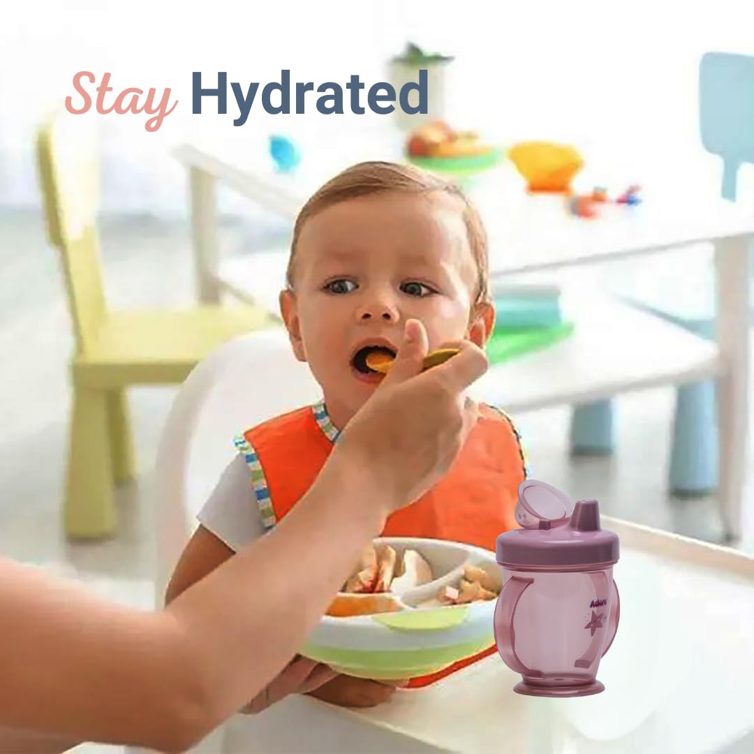 Adore Birdy Leakproof Spout Sipper Cup for Babies & Toddlers | 250ml Anti-Spill Drinking Water Bottle with Handle | Ideal for 6-12 Month Old Infants | BPA-Free Baby Cup for Home, Travel & Daycare (Pink)