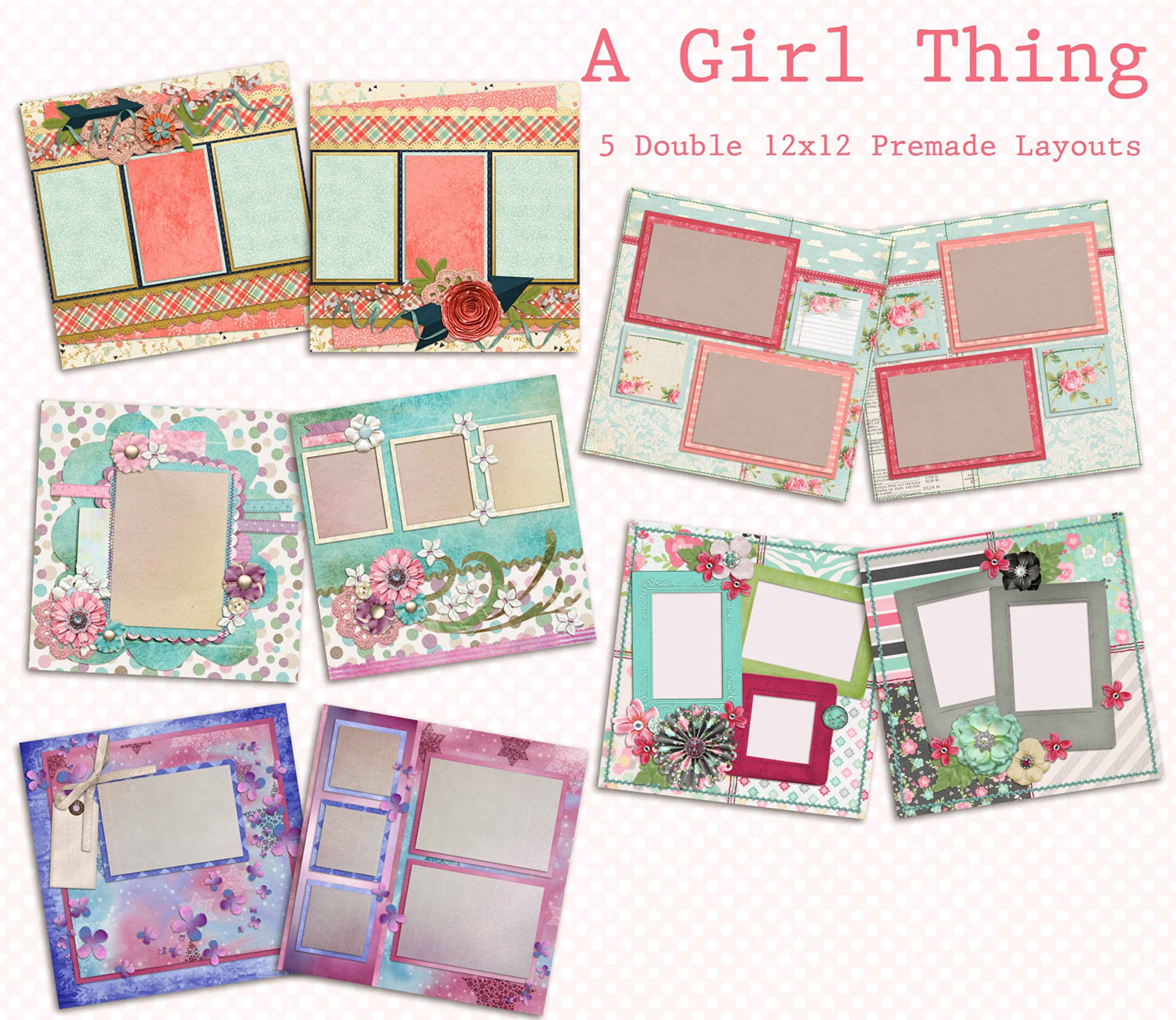 Girl Thing Scrapbook Kit - 5 Double Page Layouts for Memory Keeping, DIY Crafts & Gift Ideas | Perfect for Scrapbooking, Photo Albums & Creative Projects