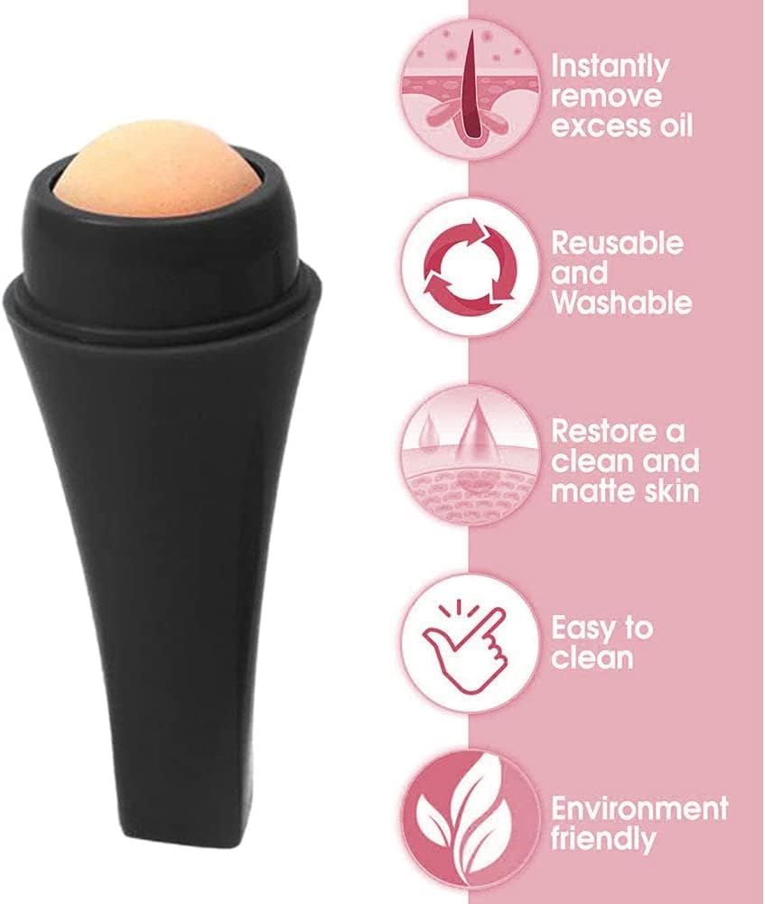 Florisca Oil-Absorbing Volcanic Stone Face Roller - Reusable Facial Skincare Tool for Oily Skin, Pore Minimizer & Shine Control | Perfect for On-the-Go Touch-Ups, Gym, and Daily Makeup Routine