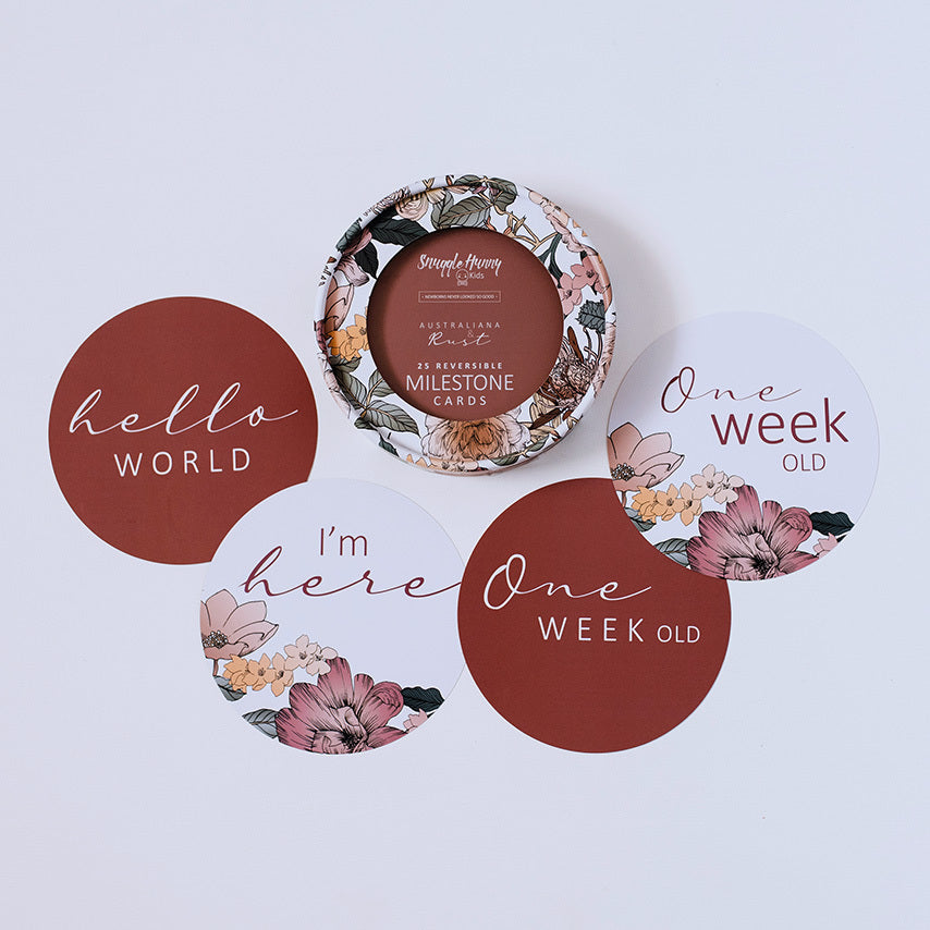 Snuggle Hunny Reversible Milestone Baby Cards - Australiana & Rust Theme - Perfect for Newborn Photography, First Birthday, and Parenting Keepsakes