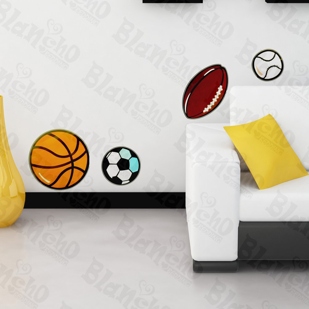 Ball Collection Wall Decals - Removable Vinyl Stickers for Home Decor, Nursery, Kids Room & Office (Set of 12)