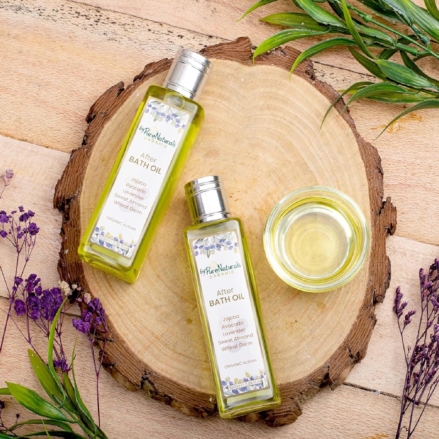 Organic After Bath Oil by PureNaturals - 100ml Jojoba & Almond Body Massage Oil for Men & Women | Paraben, Sulfate & Chemical-Free | Perfect for Post-Shower Hydration & Relaxation Massage