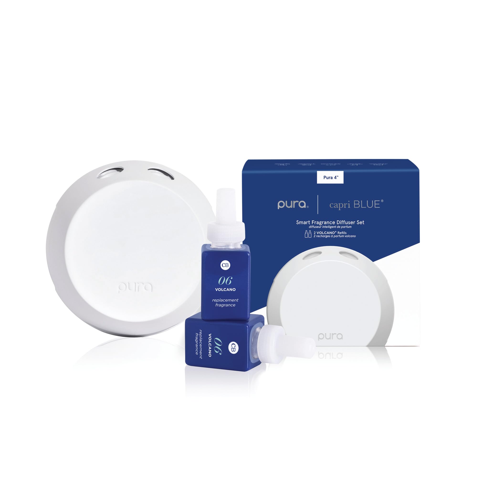 Capri Blue Pura 4 Smart Home Fragrance Diffuser Kit with 2 Refills - Luxury Wall Plug-in Air Freshener for Home & Office - Volcano Scent - Aromatherapy for Relaxation & Stress Relief