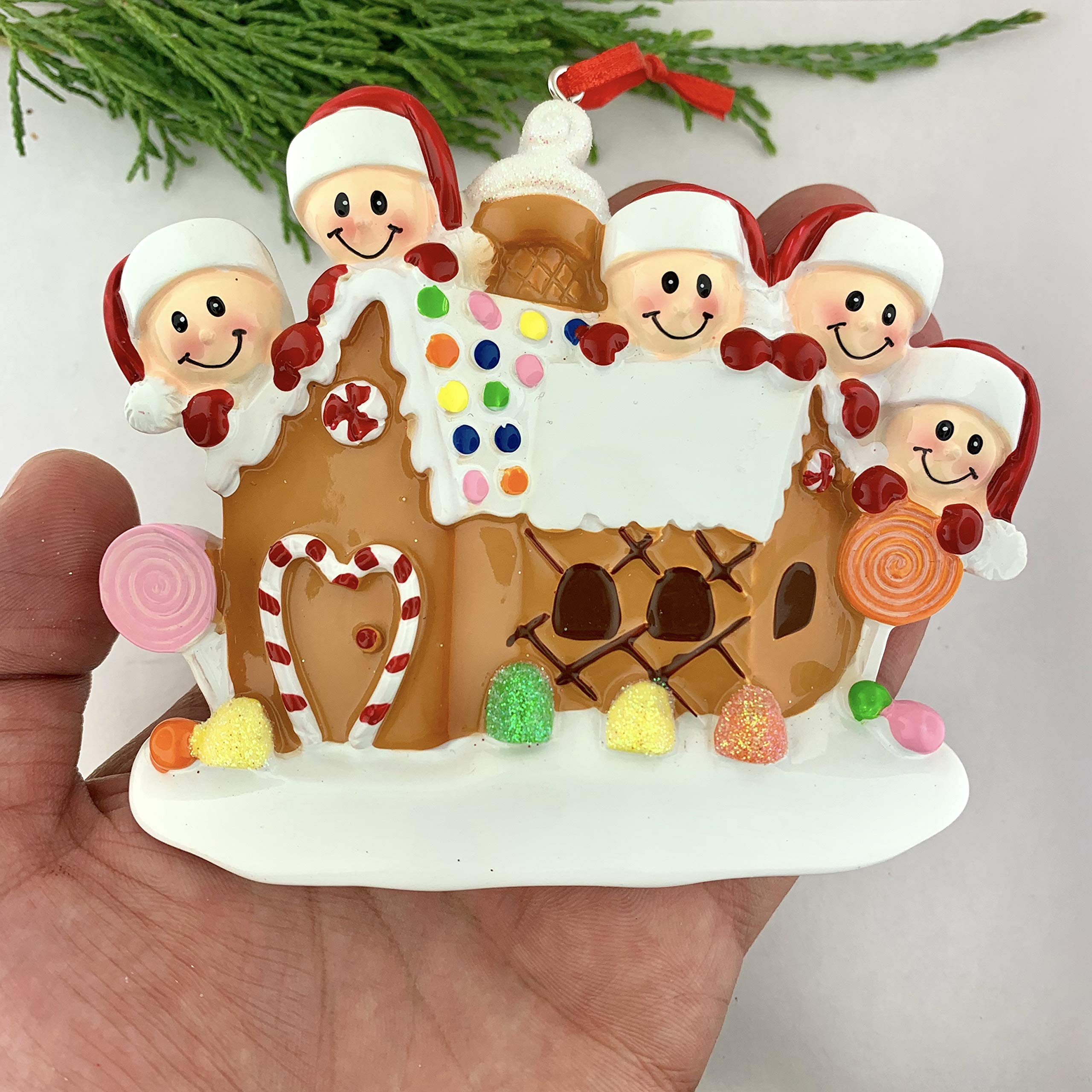 Personalized Gingerbread House Christmas Ornament - Custom Family of 5 - Handmade Holiday Decor for Tree, Gift & Festive Home Decoration