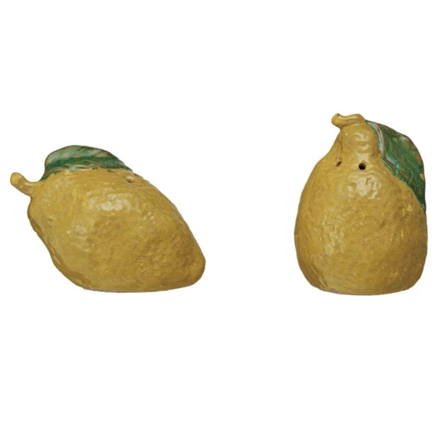 Hand Painted Lemon Shaped Salt and Pepper Shakers Set - Ceramic Kitchen Spice Containers for Dining Table, Restaurant, and Home Decor