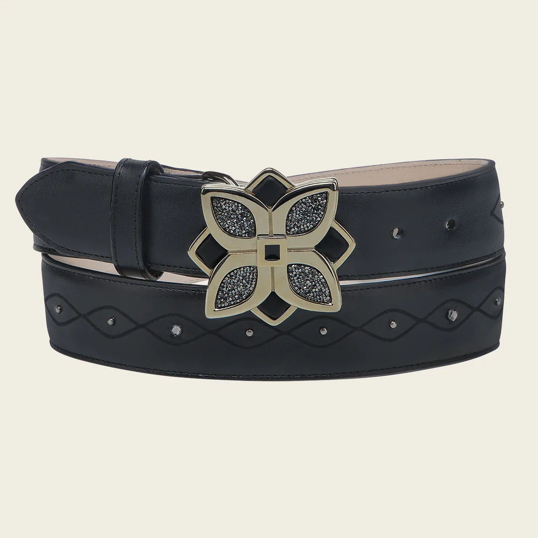 CDA35RS Cuadra Black Western Cowgirl Cowhide Leather Belt for Women - Stylish & Durable Fashion Accessory for Rodeo, Country Music Festivals & Everyday Wear