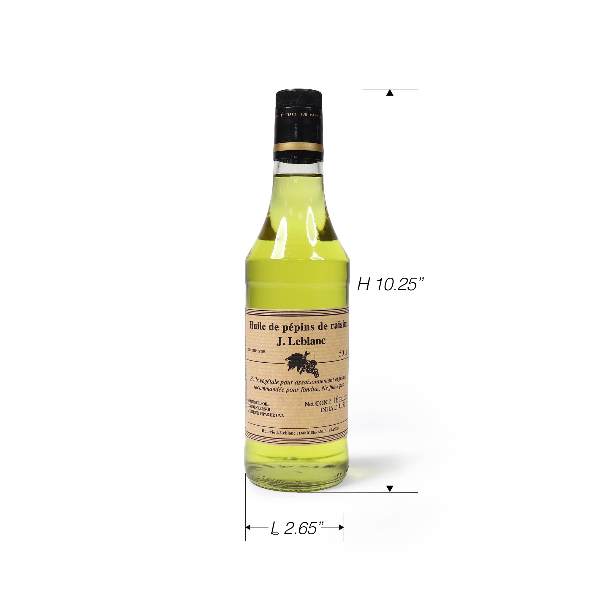 Pure Grapeseed Oil for Cooking & Skin Care - Cold Pressed J. Leblanc Grape Seed Oil 16 Fl oz - Ideal for Salad Dressings, Baking & Natural Moisturizer