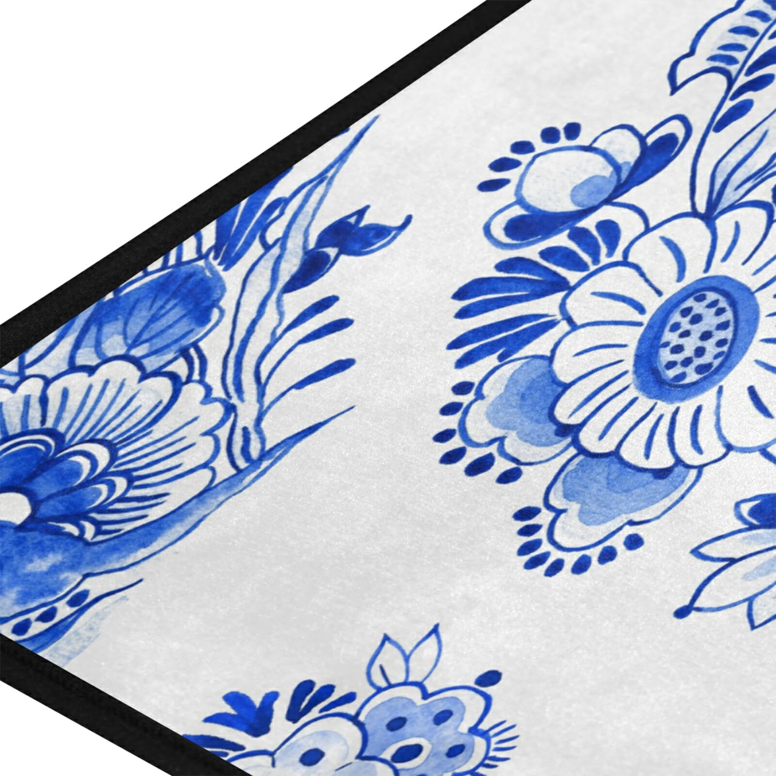 Non-Slip Washable Kitchen Rugs and Mats - Absorbent Cushioned Floor Mat with Blue & White China Floral Design (39