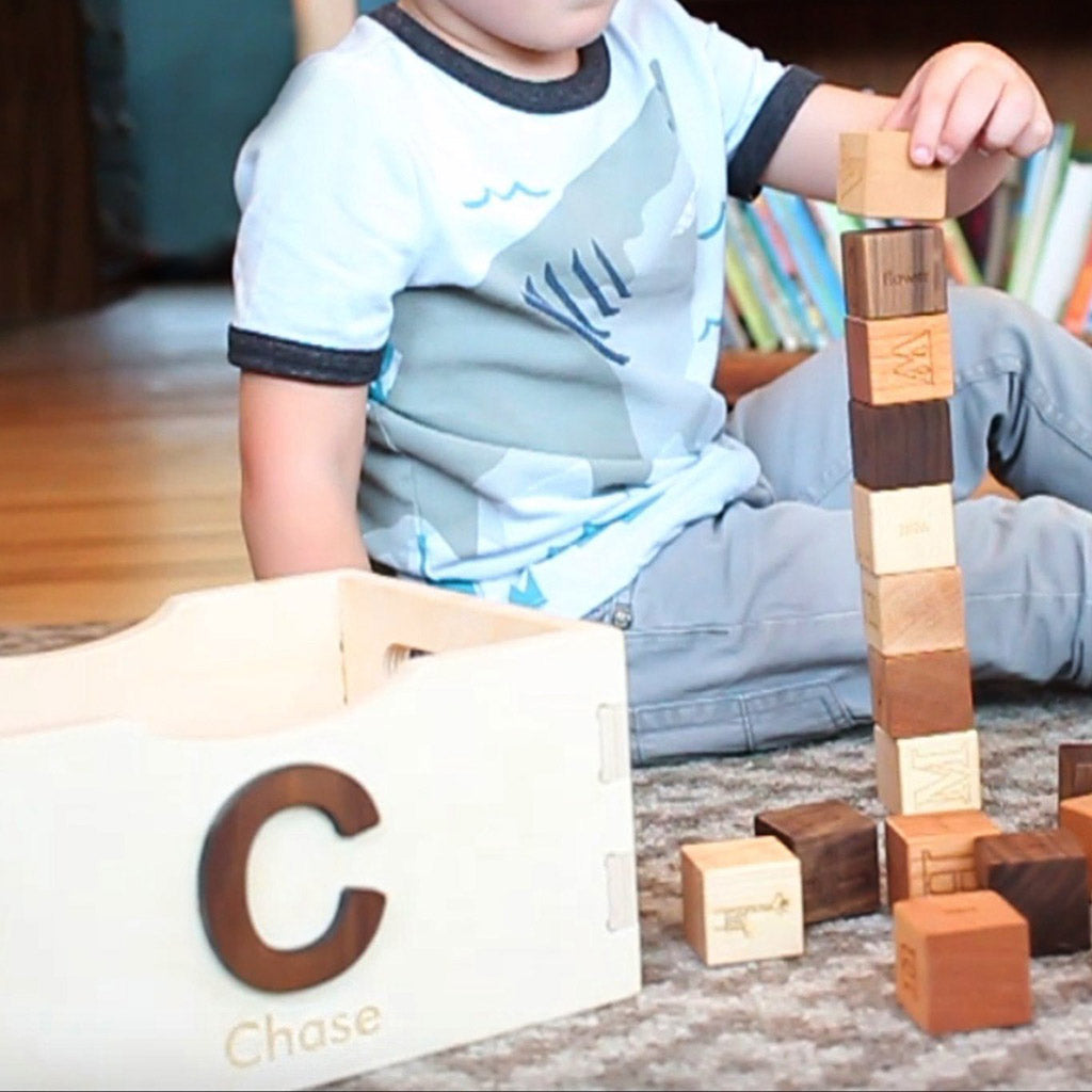 Wooden Alphabet Blocks with Storage Crate - Educational ABC Learning Toy for Toddlers - Perfect for Preschool Learning, Baby Shower Gifts & Nursery Decor