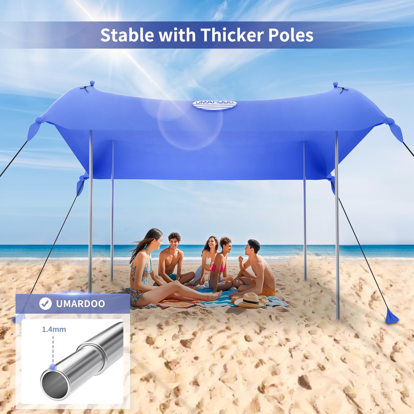 UMARDOO 10x10FT Portable Beach Tent with UPF 50+ Sun Protection - Easy Setup Wind-Resistant Sun Shelter with Carry Bag - Perfect for Family Beach Trips, Camping, Picnics & Outdoor Travel (Blue)