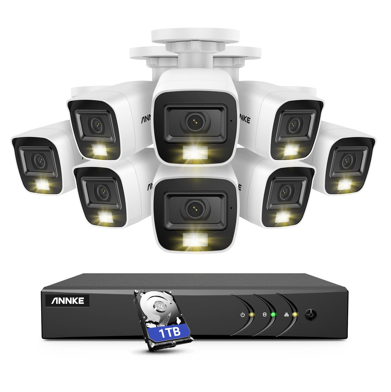 ANNKE 8CH 3K Lite H.265+ AI DVR Security System with 1TB HDD & 8 Weatherproof 1080P IP67 Cameras - Human/Vehicle Detection, Color Night Vision, Two-Way Audio for Home & Business Surveillance (Indoor/Outdoor Use)