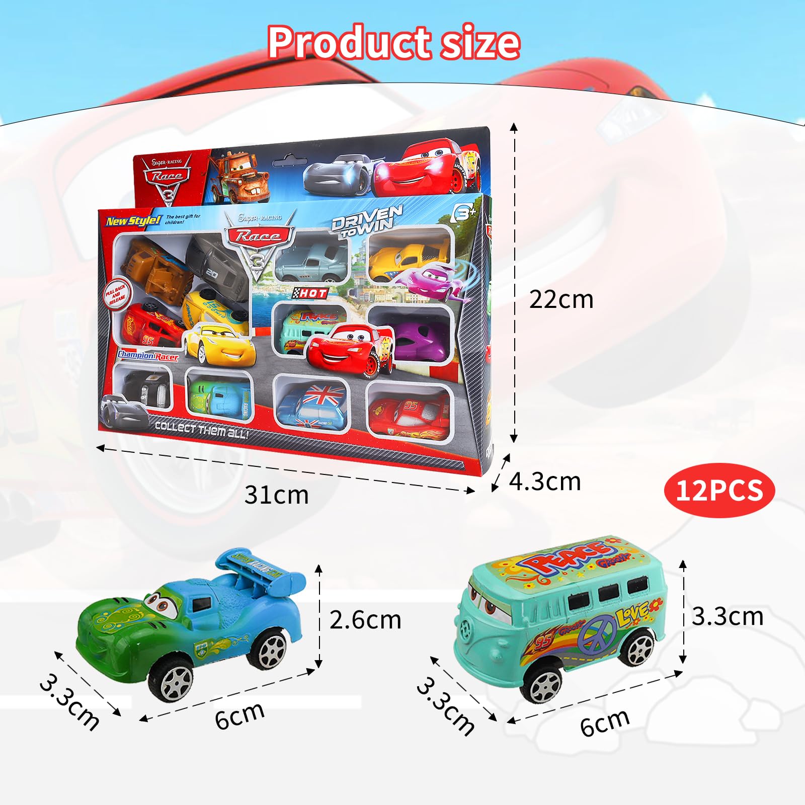 JunMallko 12-Piece Mini Car Toy Set - Small Friction-Powered Toy Cars for Kids Ages 3+ - Perfect for Playtime, Birthday Gifts & Early Learning Development