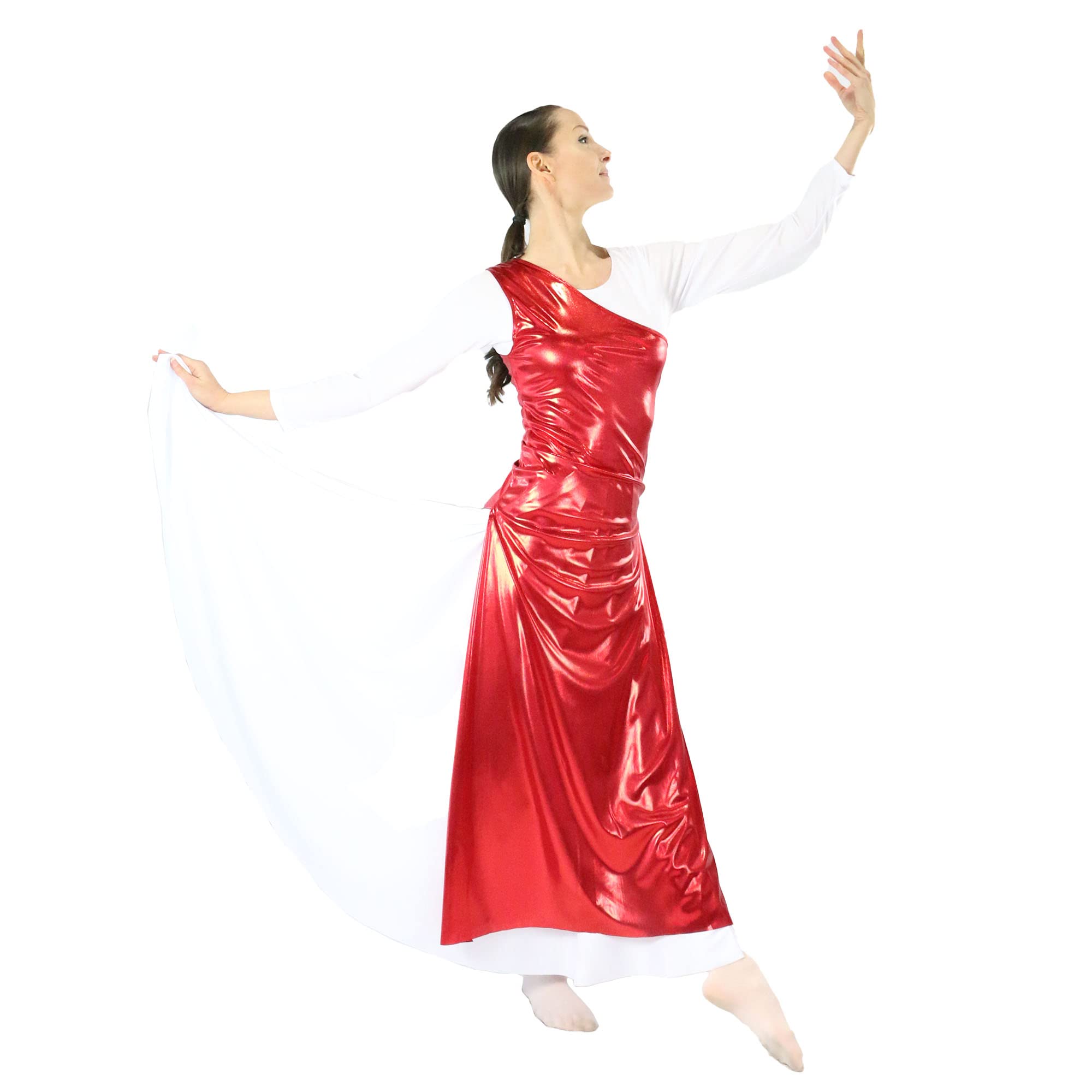 Danzcue Women's Metallic Worship Dance Tunic with Side Slits - Elegant Church Performance Top for Praise Dance, Choir & Contemporary Worship (White Dress Not Included)