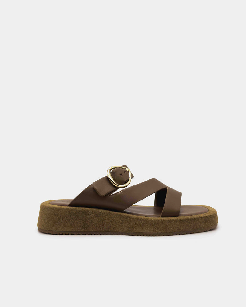 Mocha Suede Leather Strap Sandals for Women - Comfortable Summer Slide Shoes with Adjustable Buckle | Perfect for Beach, Vacation, and Casual Outfits