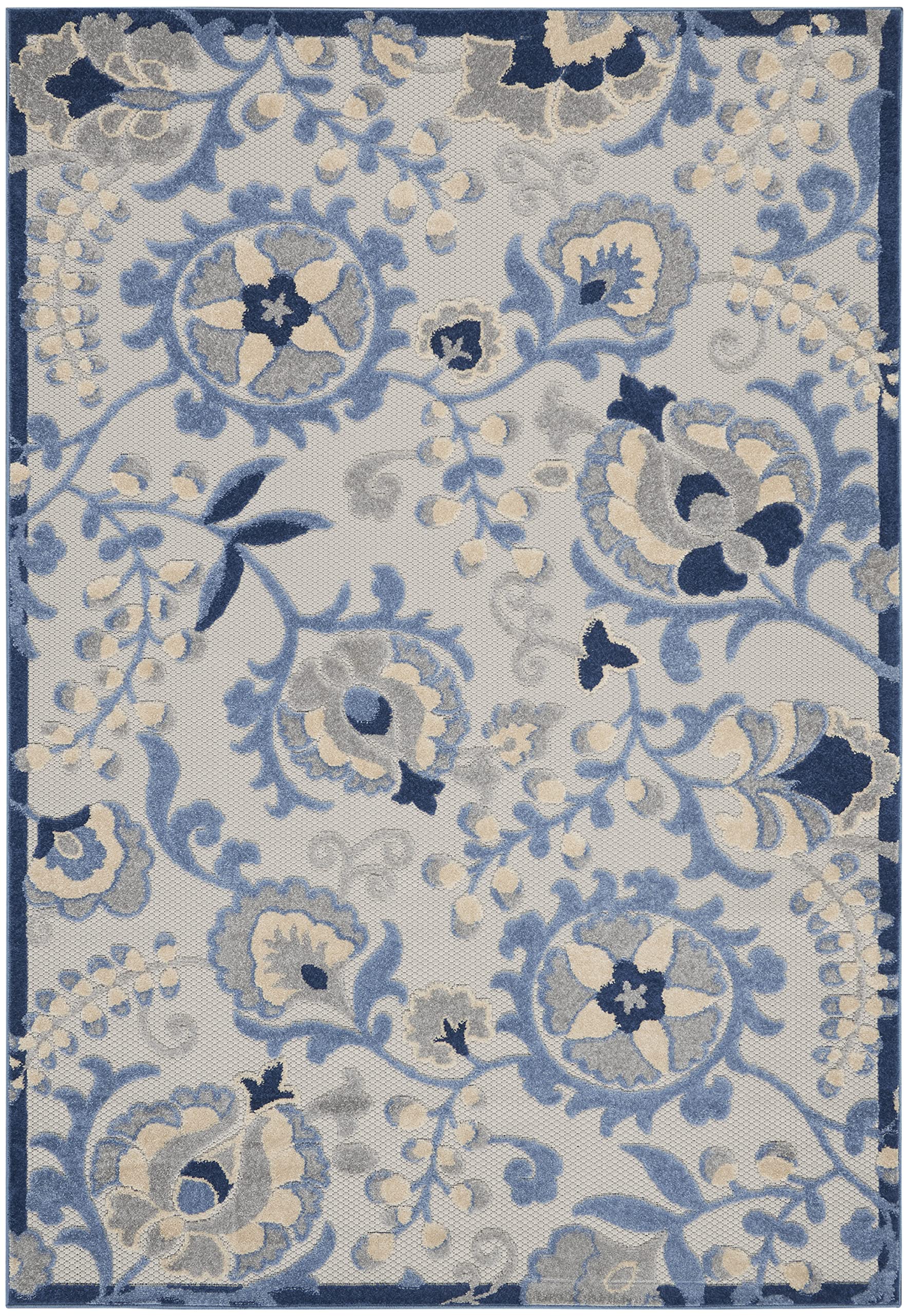 Nourison Aloha Indoor/Outdoor 6' x 9' Area Rug - Blue & Grey, Easy to Clean, Non-Shedding for Bedroom, Living Room, Dining Room | Perfect for Backyard, Deck & Patio Use (6x9)