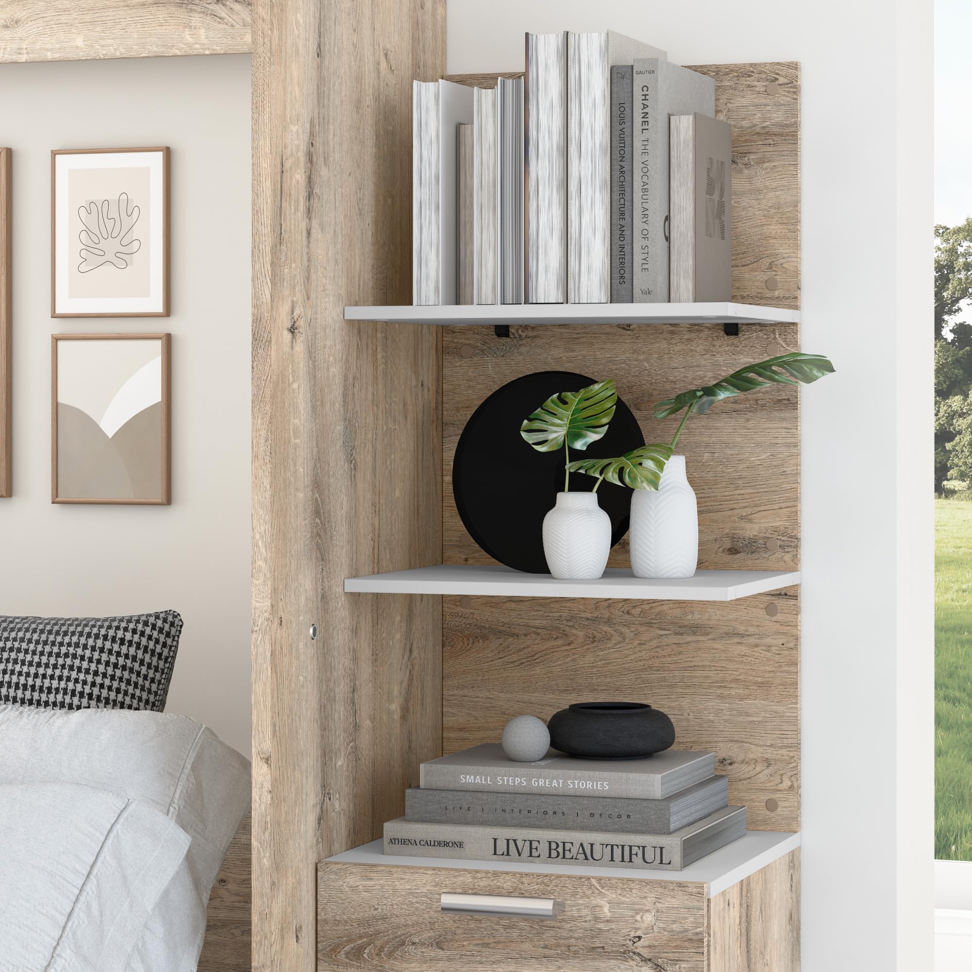 Bestar Cielo 20-inch Floating Shelves - Rustic Brown & White Wall Mounted Storage for Walk-in Closet, Bedroom, Guest Room | Space-Saving Home Organization Solution for Clothes, Shoes & Decor
