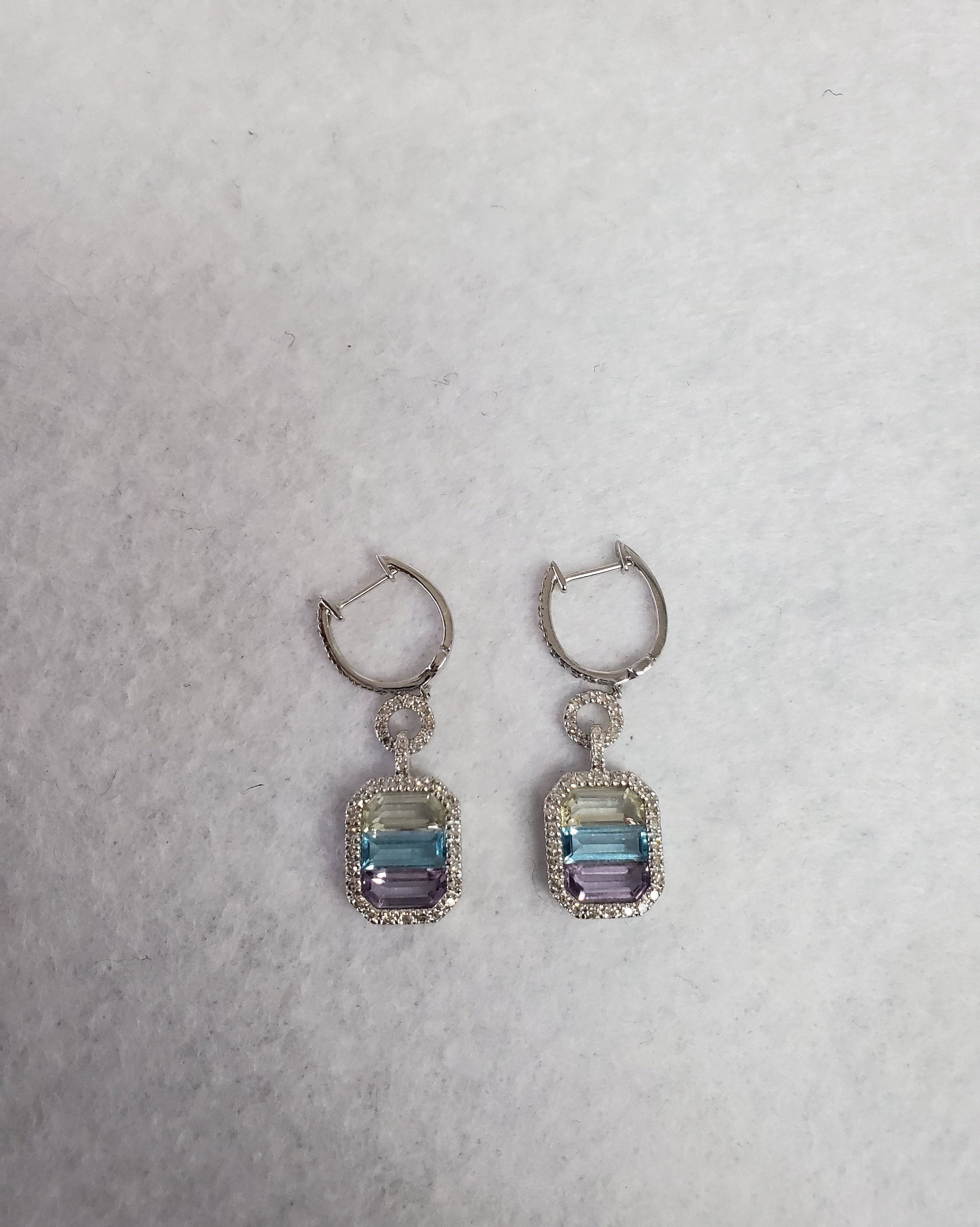 Lavender Quartz Pink Amethyst Blue Topaz Diamond Drop Earrings for Women - Elegant Dangle Earrings for Wedding, Party & Evening Wear