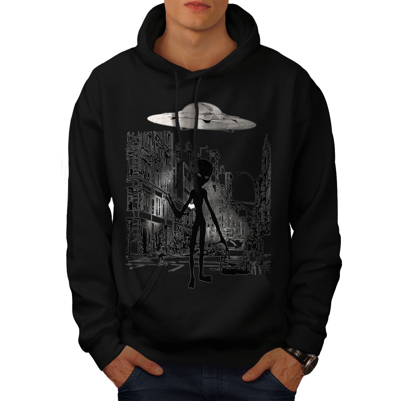 Wellcoda Being Ghost Life Men's Hoodie - Mars Hooded Sweatshirt for Men | Cozy Pullover with Front Pocket | Perfect for Casual Wear, Street Style & Outdoor Activities