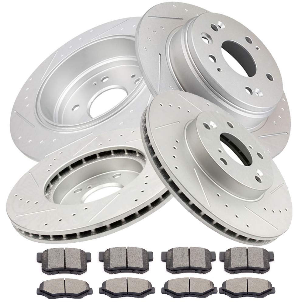 High-Performance AUTOMUTO Drilled & Slotted Brake Rotors with Ceramic Pads Kit - Compatible with 2002-2004 Honda CR-V - Perfect for Street Racing & Off-Road Adventures