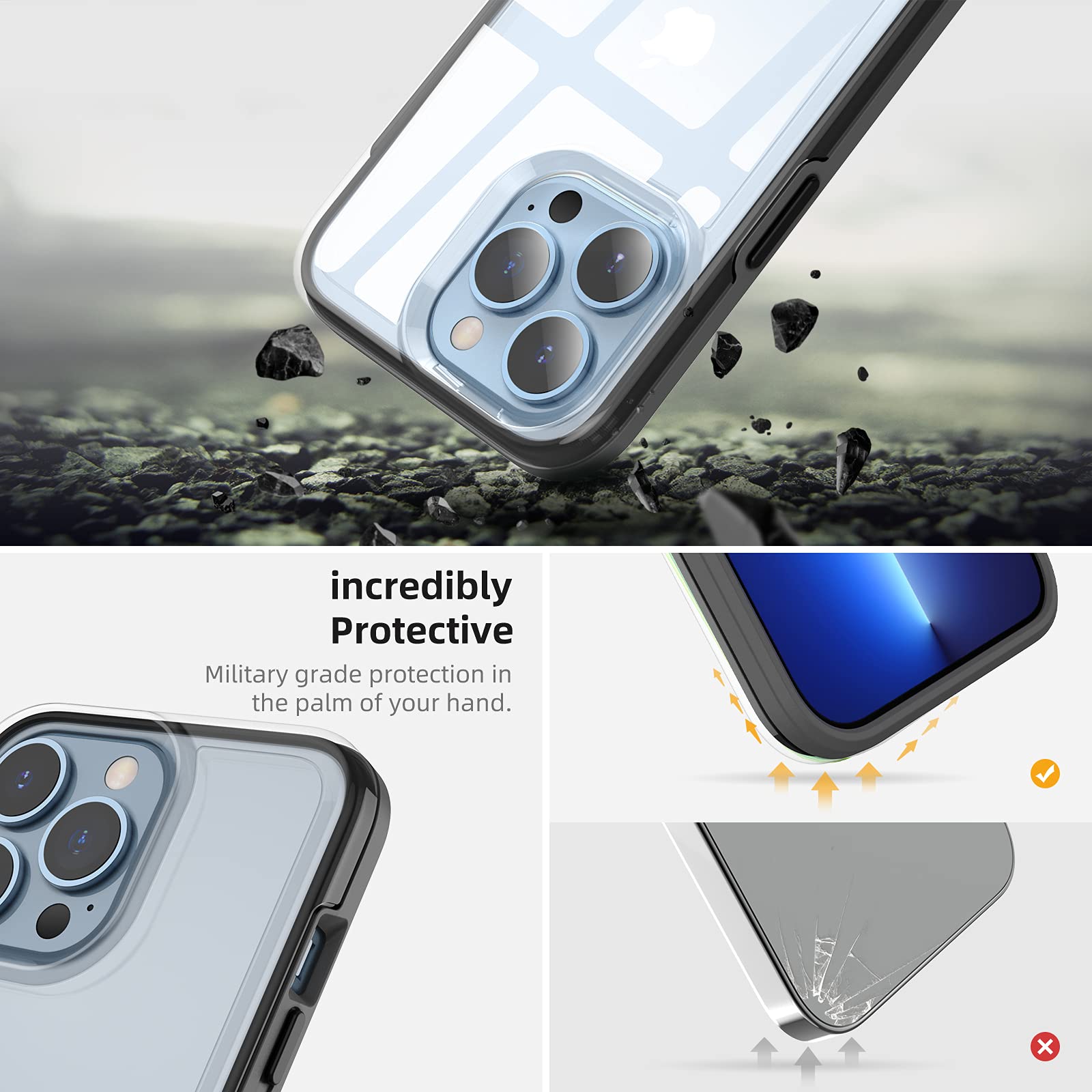 Shockproof iPhone 13 Pro Case - Matte Hard PC Back with Soft Silicone Edge | 6.1 Inch Slim Lightweight Protective Cover | Anti-Drop & Scratch Resistant (Black) | Perfect for Daily Use, Outdoor Activities & Travel Protection