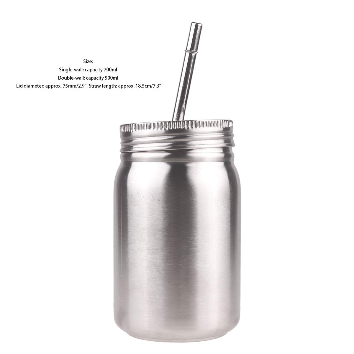 YiZYiF Stainless Steel Mason Jar Cups with Lids & Straws - 700ml Unbreakable Water Tumbler for Kids & Adults - Dishwasher Safe, Single-Wall, Silver - Perfect for Home, Office, School & Outdoor Activities