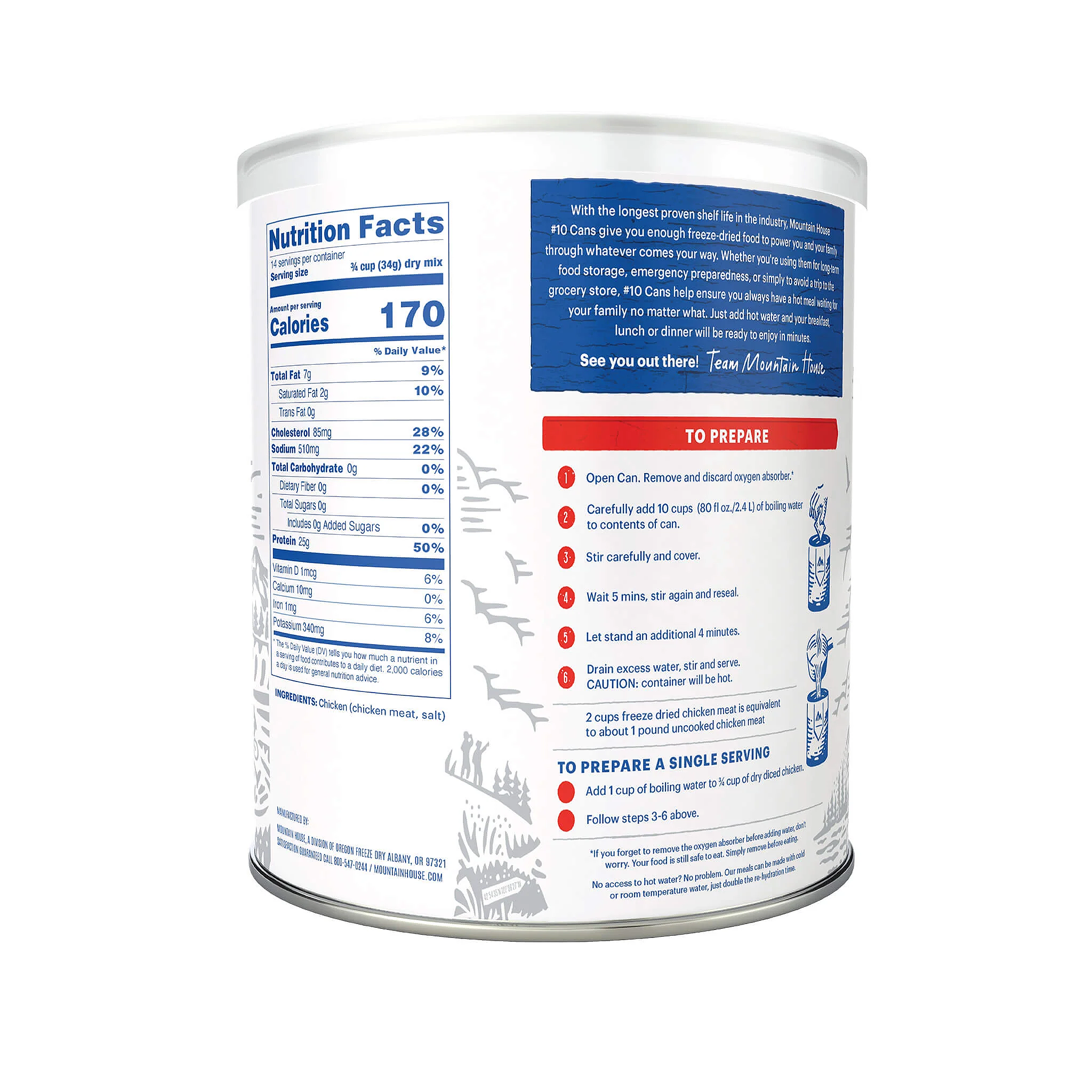 Mountain House Freeze Dried Diced Chicken - #10 Can (Long Shelf Life) - Perfect for Camping, Emergency Food Storage & Outdoor Adventures