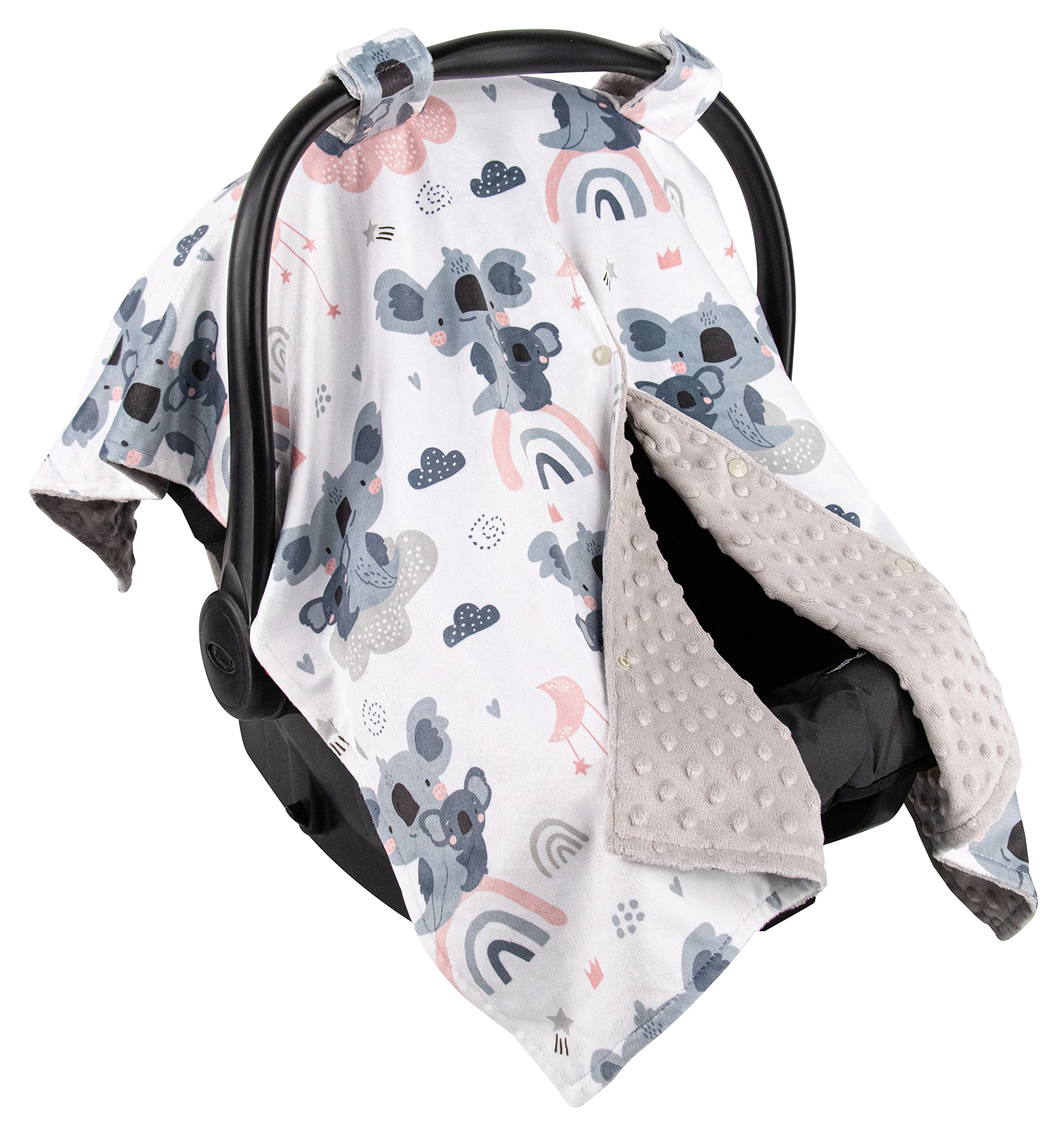 Premium Minky Baby Car Seat Cover - Soft Koala & Rainbow Design, 40