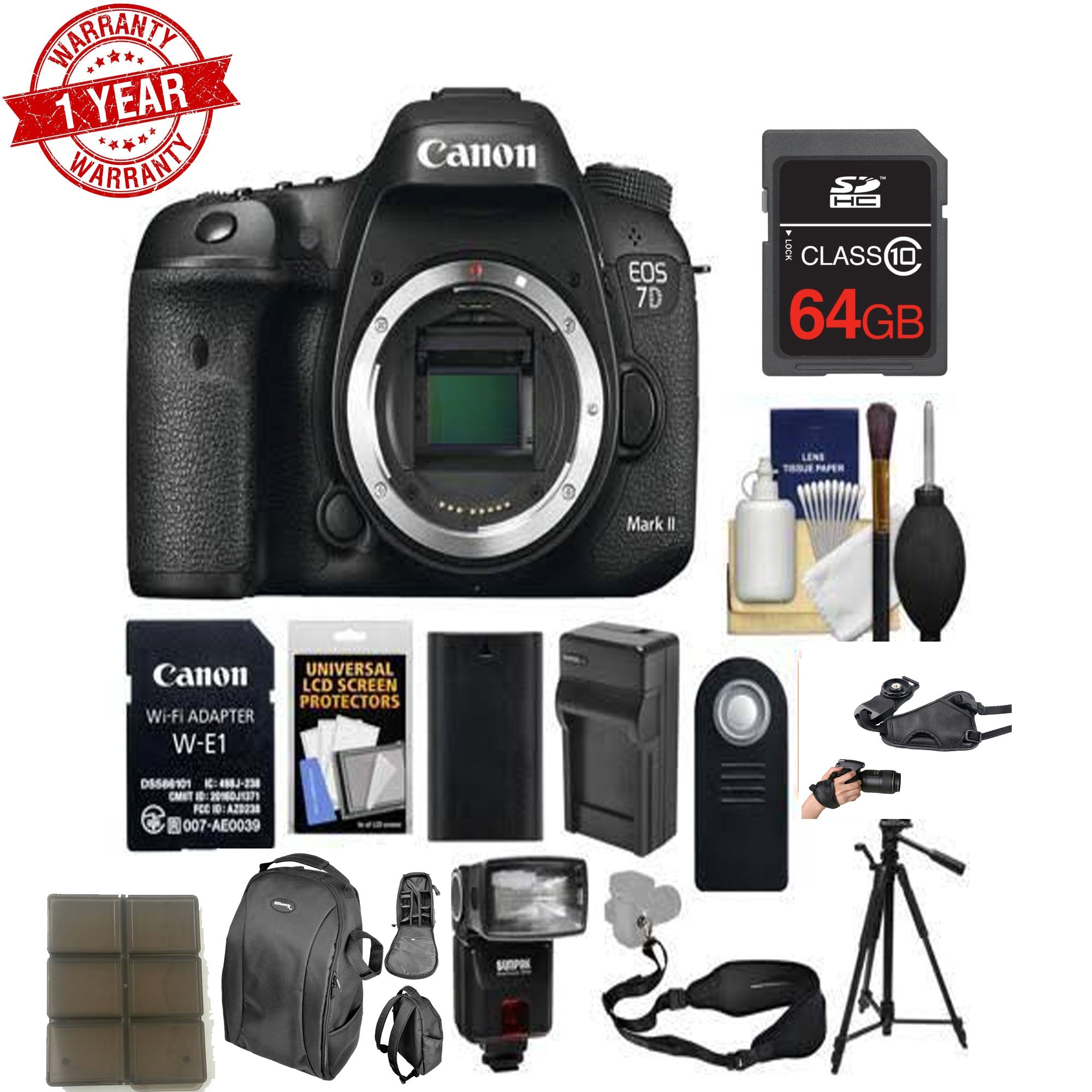 Canon EOS 7D Mark II DSLR Camera with Wi-Fi Adapter, 64GB Memory Card & Professional Backpack Bundle - Perfect for Travel Photography, Wildlife Shooting & Professional Portraits