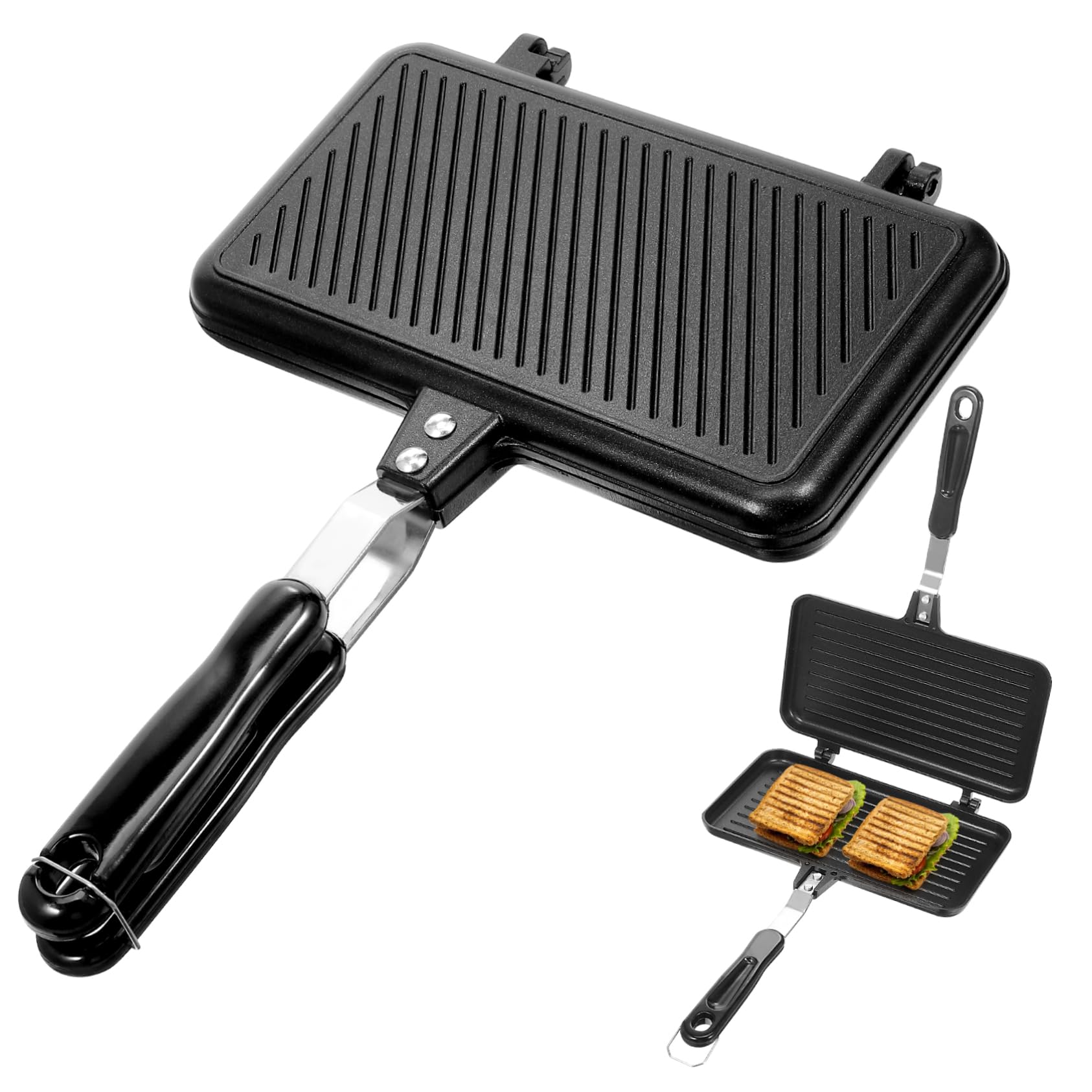 Non-Stick Double-Sided Sandwich & Pancake Grill Pan - Breakfast Skillet, BBQ Maker & Electric Clamshell Snack Cooker | Perfect for Home Kitchen, Camping & Quick Meals