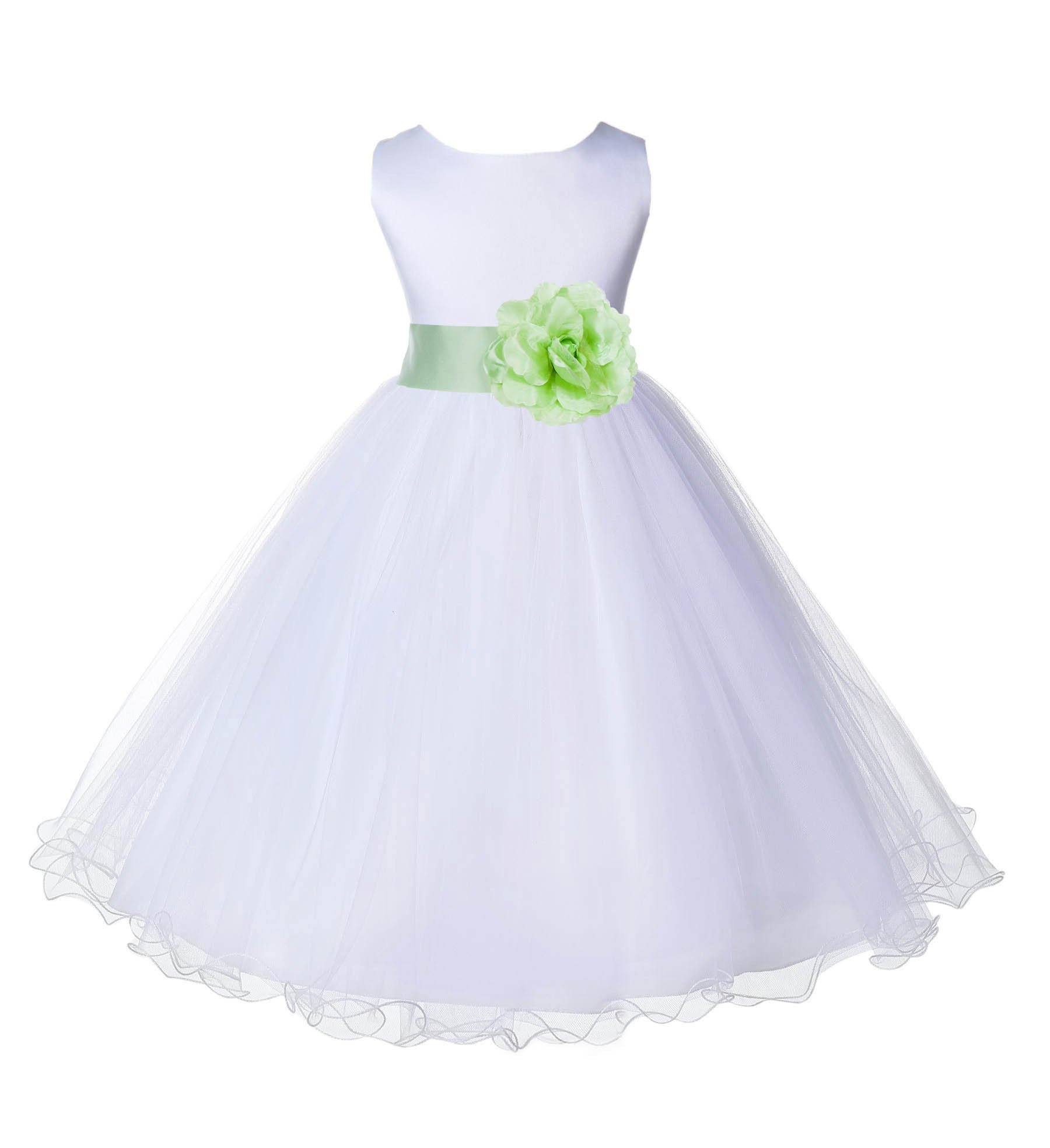 Elegant White Flower Girl Dress with Rattail Edge Tulle for Weddings & Pageants – Perfect for Bridal Showers, First Communion & Special Occasions