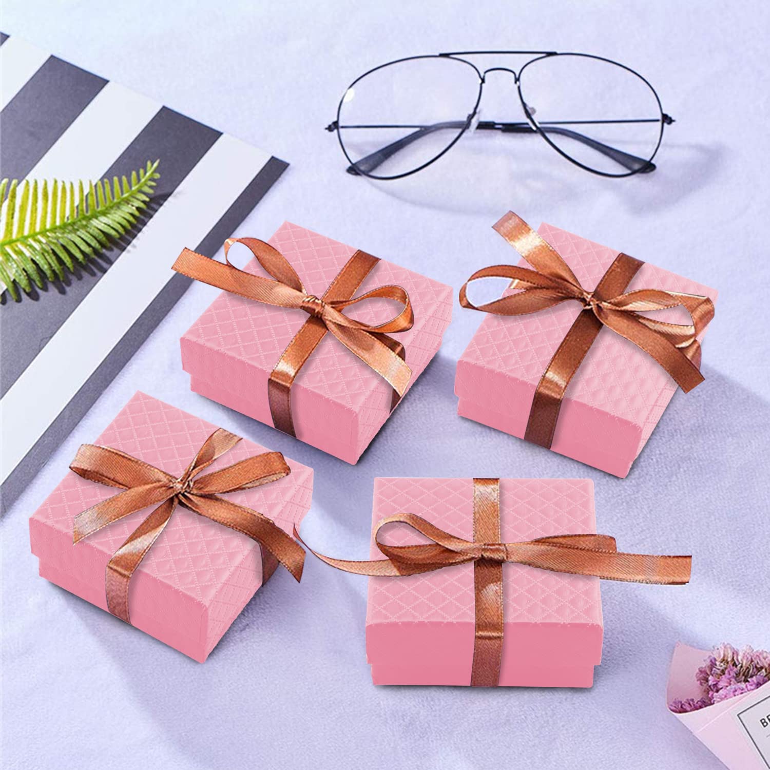 15-Piece Pink Square Cardboard Jewelry Gift Box Set with Cotton Filling - 2.95 x 2.95 x 1.38 Inches - Perfect for Necklace, Earring & Ring Storage, Wedding Favors & Retail Packaging