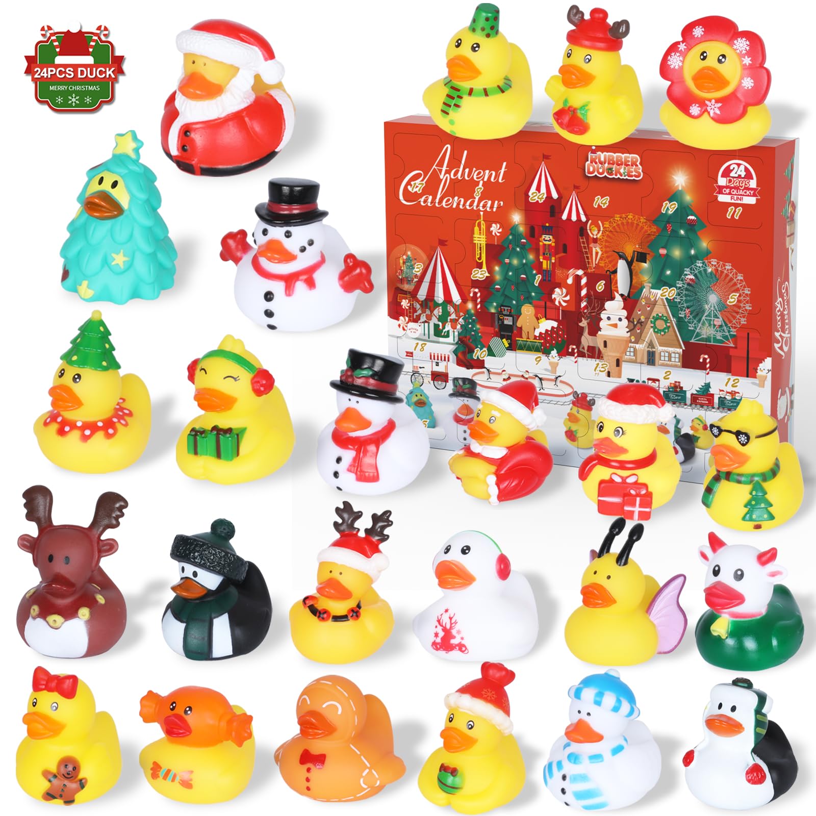 24 Christmas Rubber Ducks for Kids - Fun Holiday Bath Toys for Toddlers, Boys & Girls | Perfect Stocking Stuffers, Xmas Party Favors & Surprise Gifts | Great for Bath Time, Christmas Decorations & Holiday Celebrations