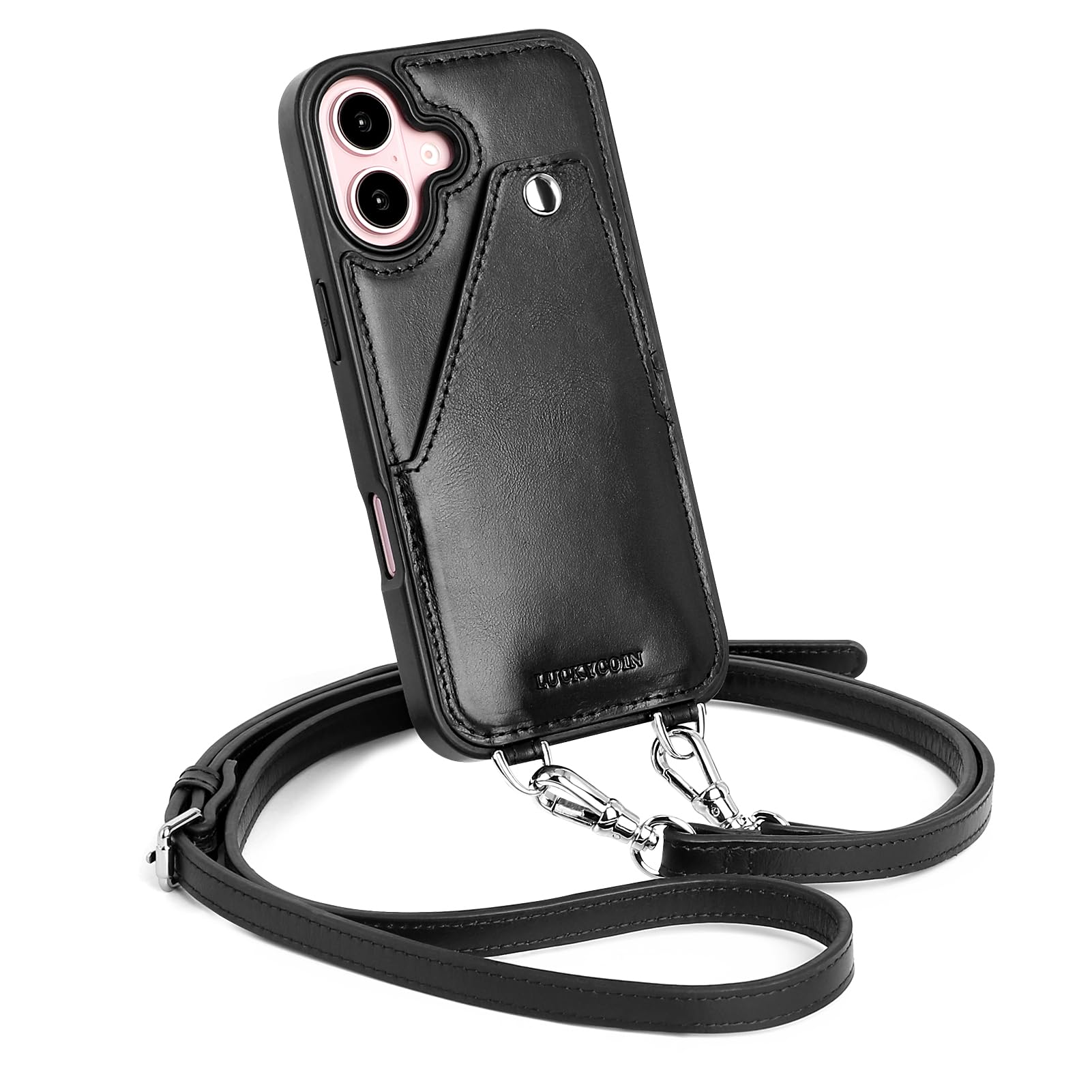 Leather Wallet Case for iPhone 16 with Card Holder & Wrist Strap - Perfect for Women's Daily Use