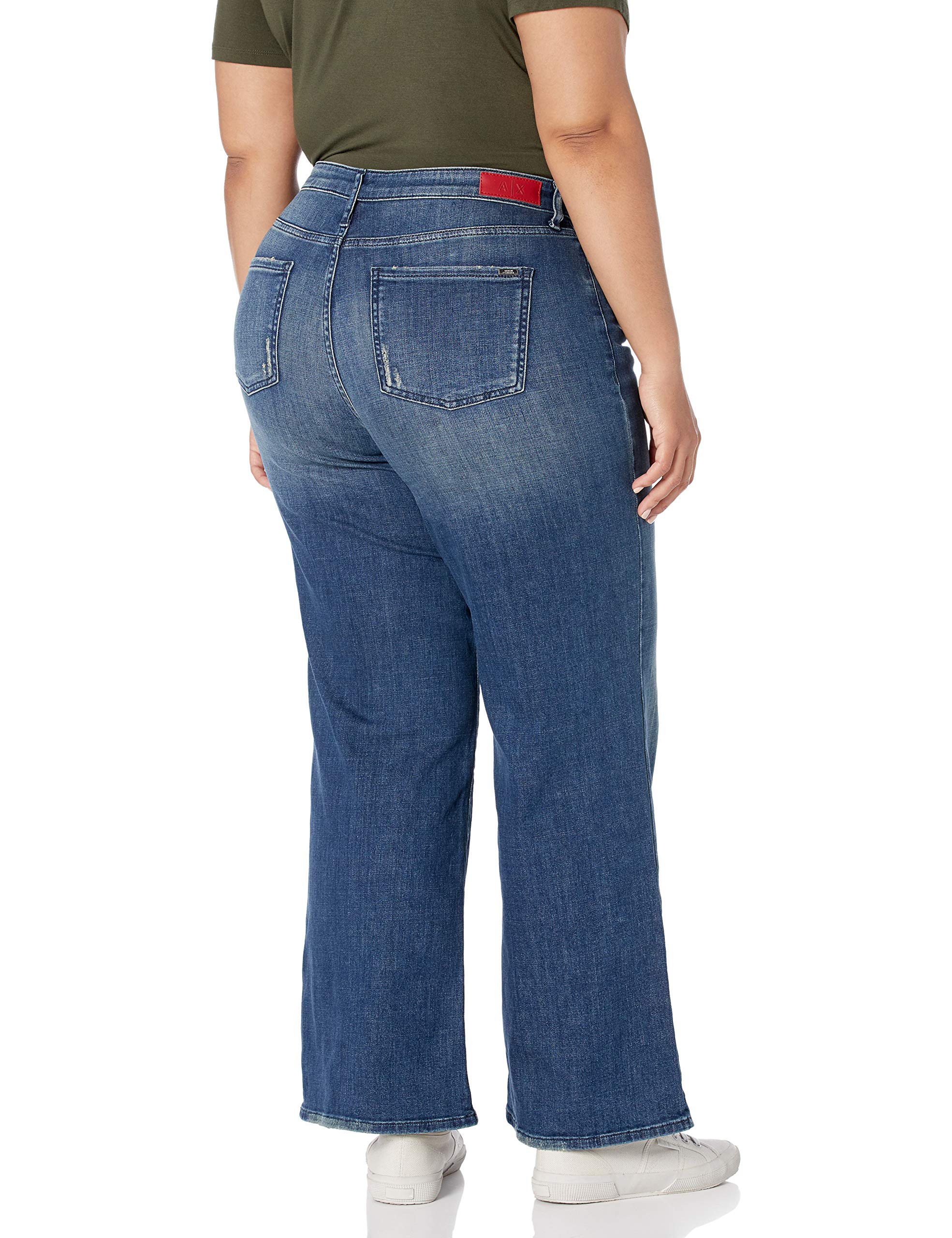 Armani Exchange Women's Wide Leg Cropped Jeans - Stone Washed Distressed High Rise Denim Pants for Casual Wear & Street Style Fashion