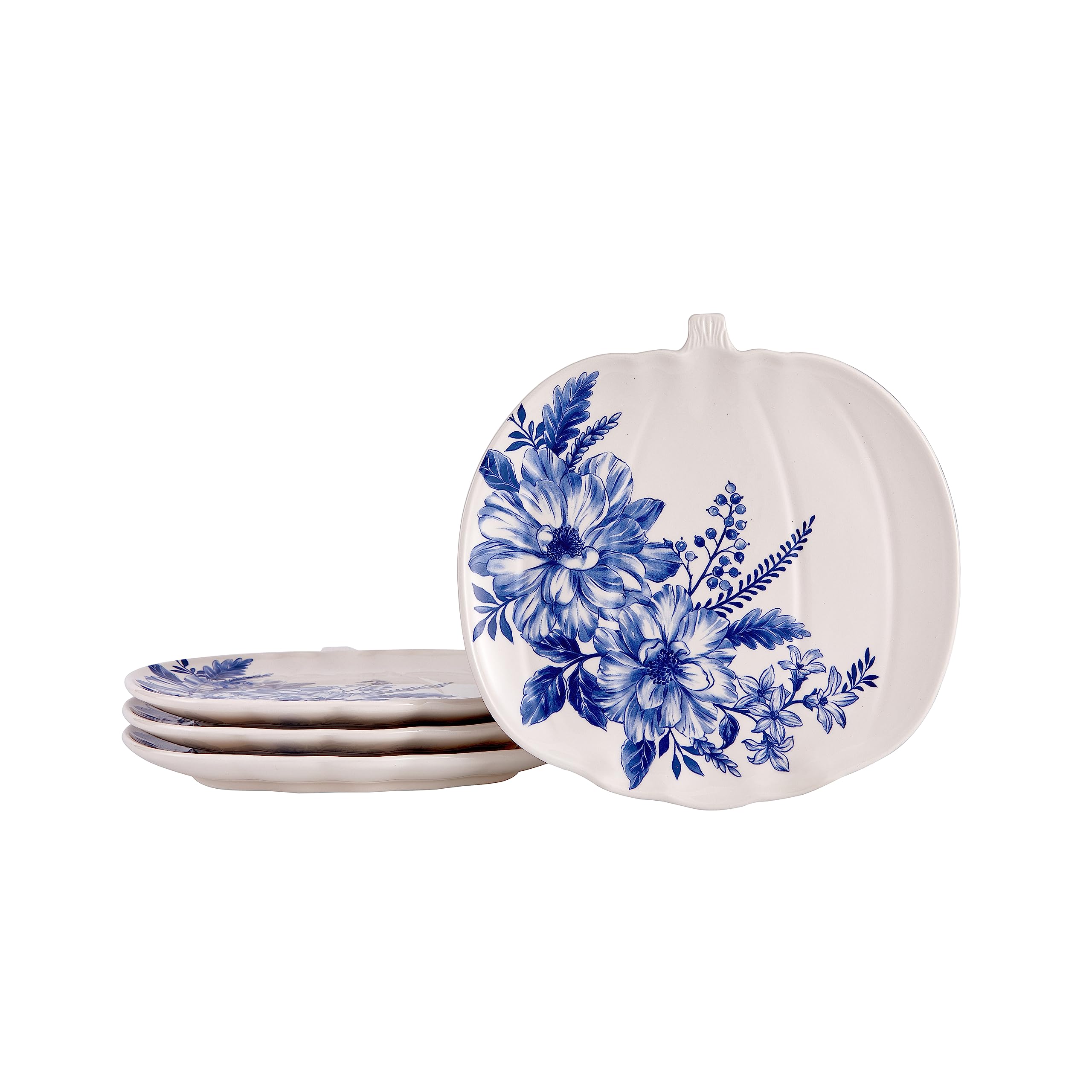 Bico Blue Floral Salad Plates Set of 4 - 8.6 Inch Decorative Dinner Plates for Salad, Appetizers, Desserts - Microwave & Dishwasher Safe - Perfect for Parties, Picnics & Everyday Dining