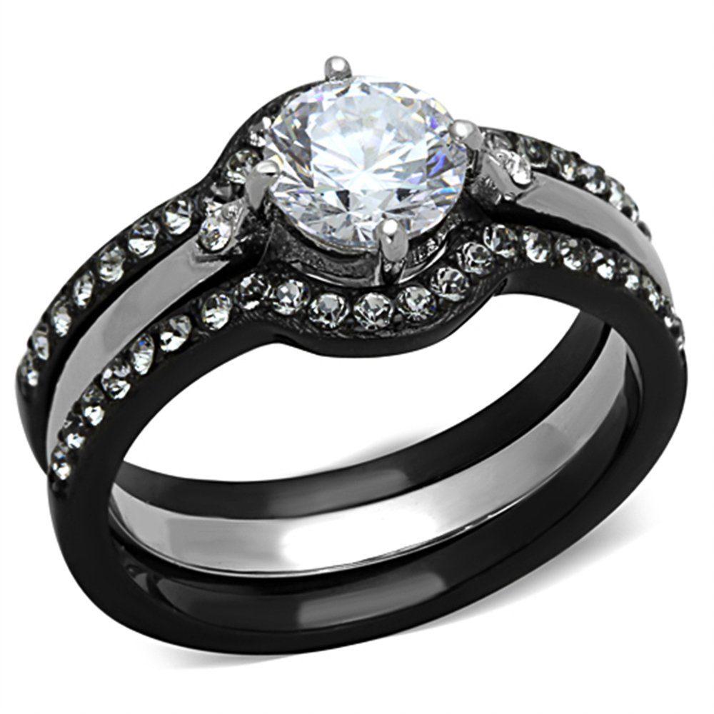 1.90ct CZ Black Steel Wedding Ring Set for Women Size 5-11 - Elegant Bridal Jewelry