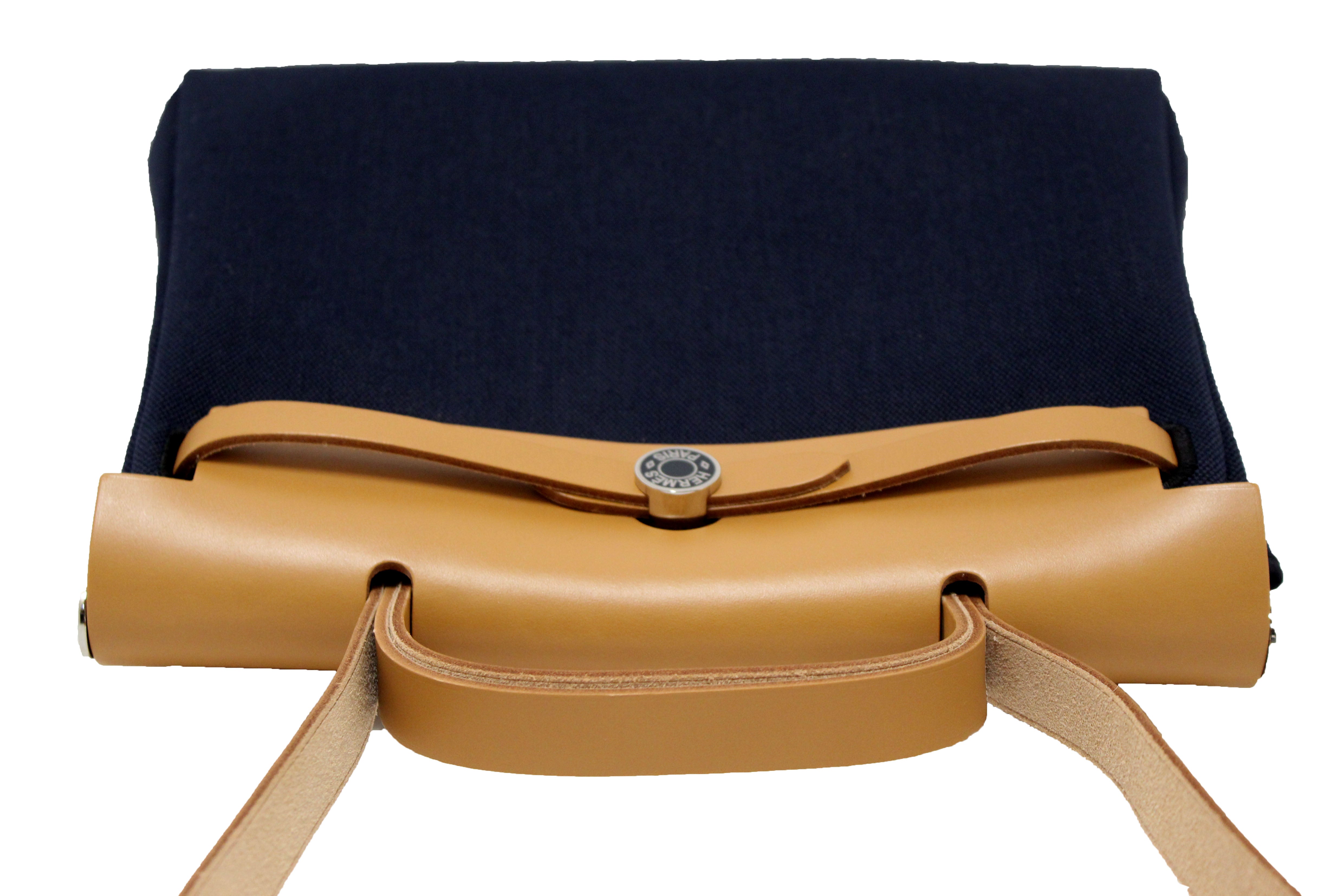 Authentic Hermes Blue Marine Vache Hunter Toile Herbag Zip 31 PM Bag - Luxury Handbag for Women, Perfect for Work, Travel & Everyday Use