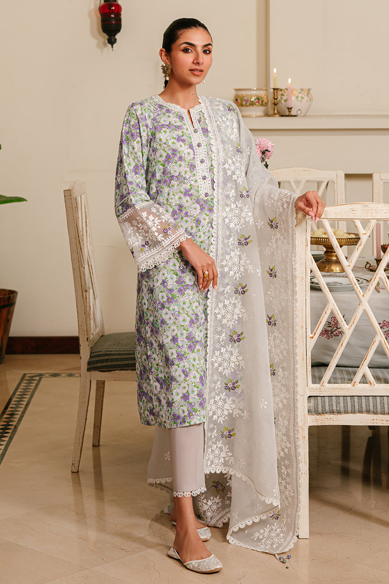 LAVENDER STRETCH 3-PIECE EMBROIDERED LAWN SUIT | Floral Summer Outfit for Women | Perfect for Weddings, Parties & Casual Wear