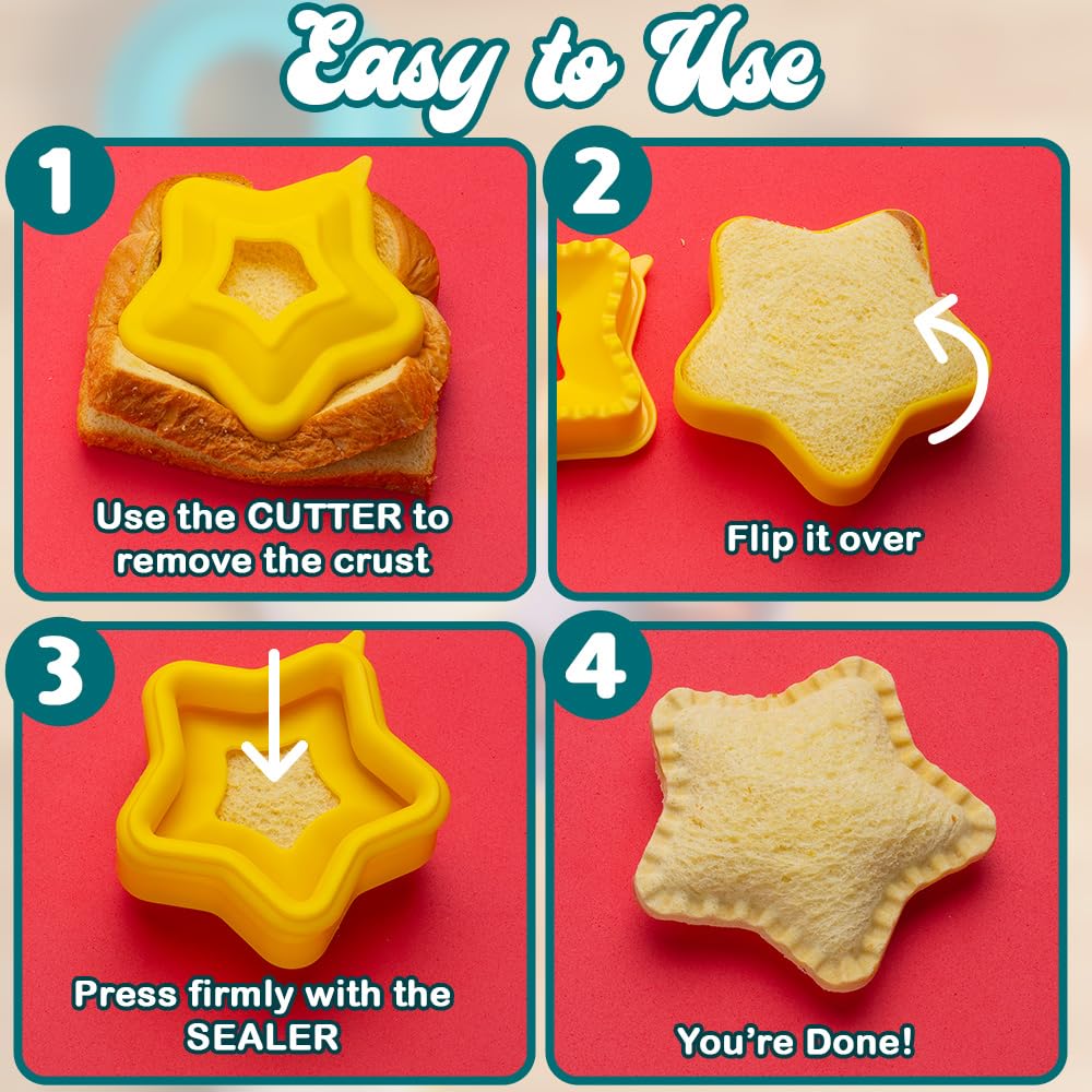 Star-Shaped Sandwich Cutter and Sealer - Crustless Sandwich Maker for Kids Lunch Boxes - Fun Bento Box Tool for Boys & Girls - Perfect for School Lunches, Picnics, and Party Snacks