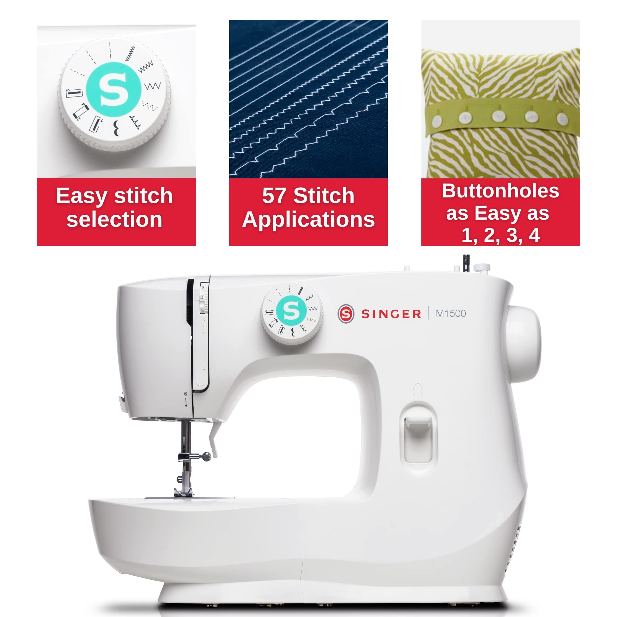 SINGER M1500 Lightweight Portable Sewing Machine with 57 Stitch Patterns, LED Light & Buttonhole Function | Complete Accessory Kit Included | Perfect for Quilting, DIY Crafts, Clothing Repair & Home Mending Projects