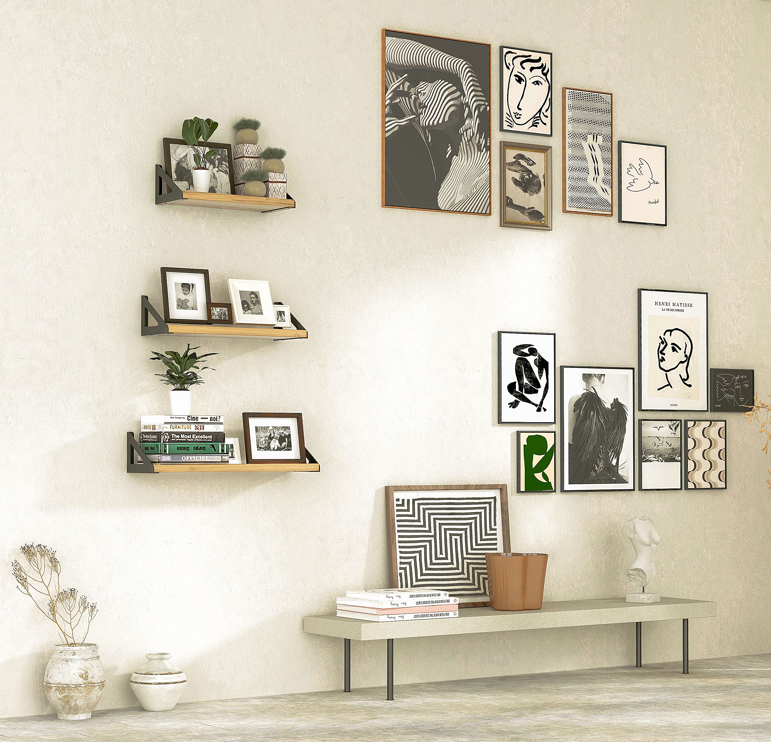Rustic Wood Floating Shelves - Set of 3 for Bathroom & Living Room Decor